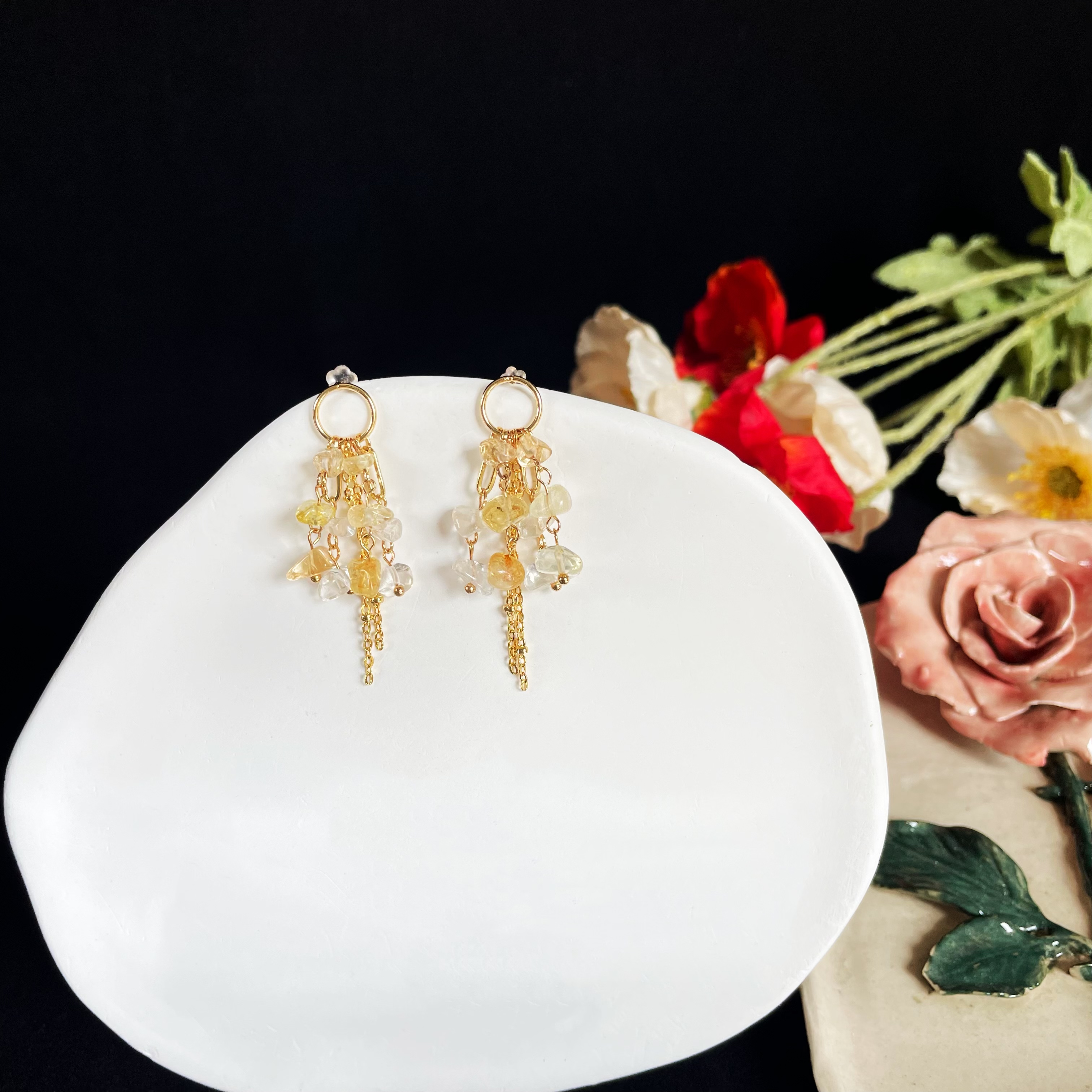 Citrine and Clear quartz Tassel Earrings