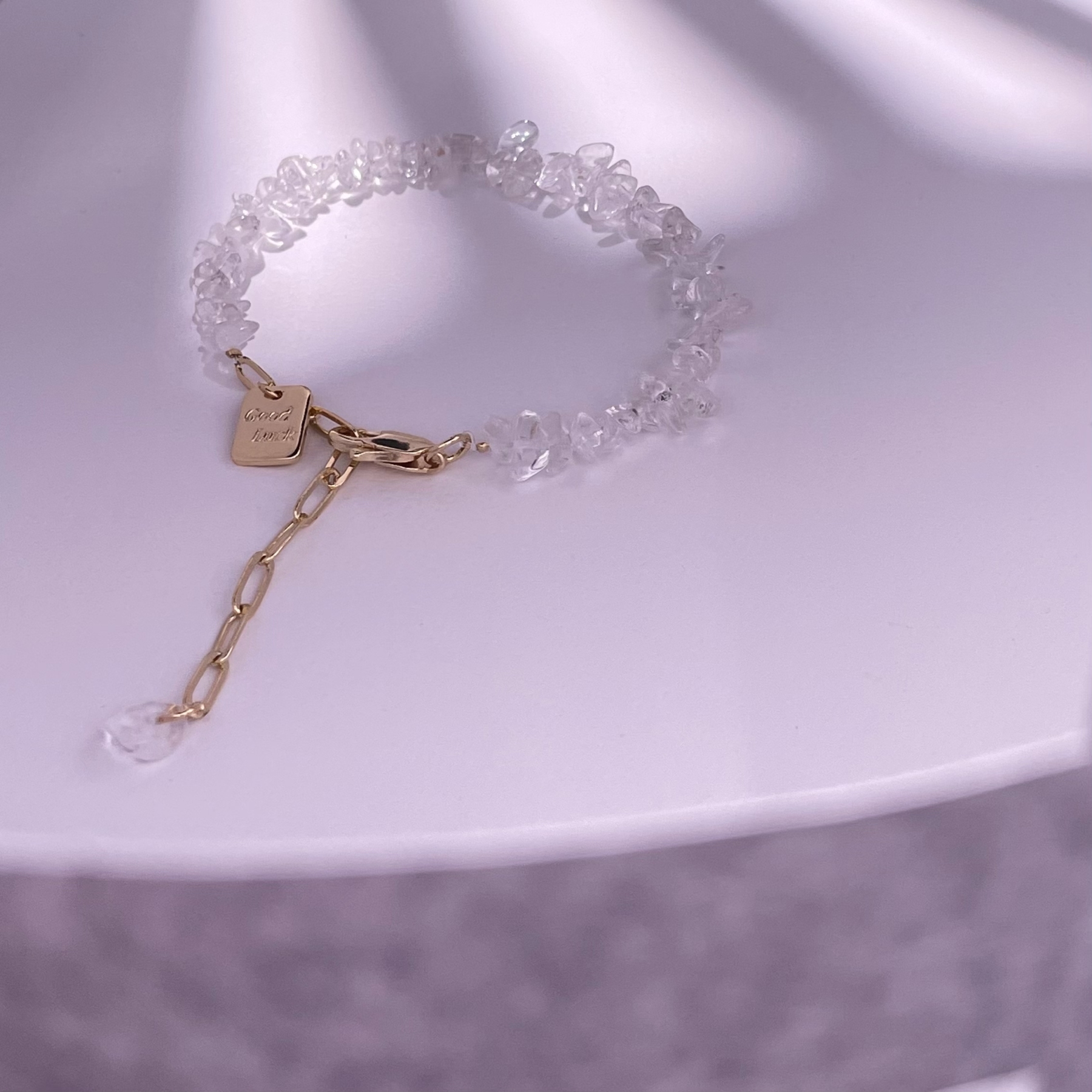 Clear Quartz Raw Stones Bracelet with "Good Luck" Charm