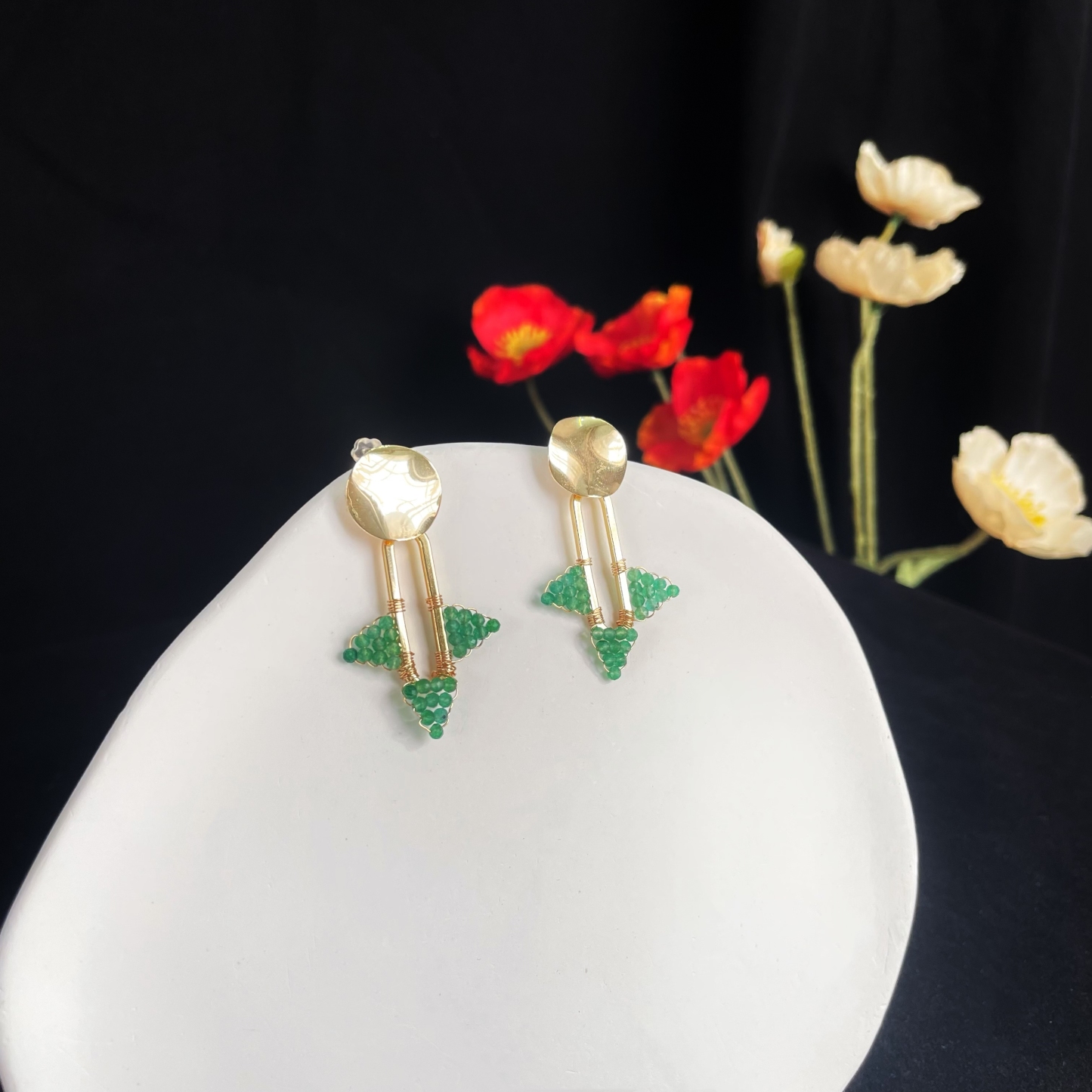 Chic Geometric Element Earrings with Green Aventurine