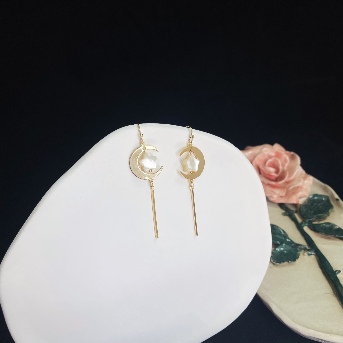 Moon and Star Earrings with Mother-of-Pearl Star