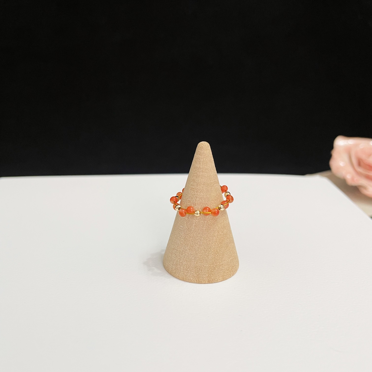 Woven Dual-Line Gemstone Ring Red Agate, Lapis Lazuli, and Rainbow Tou