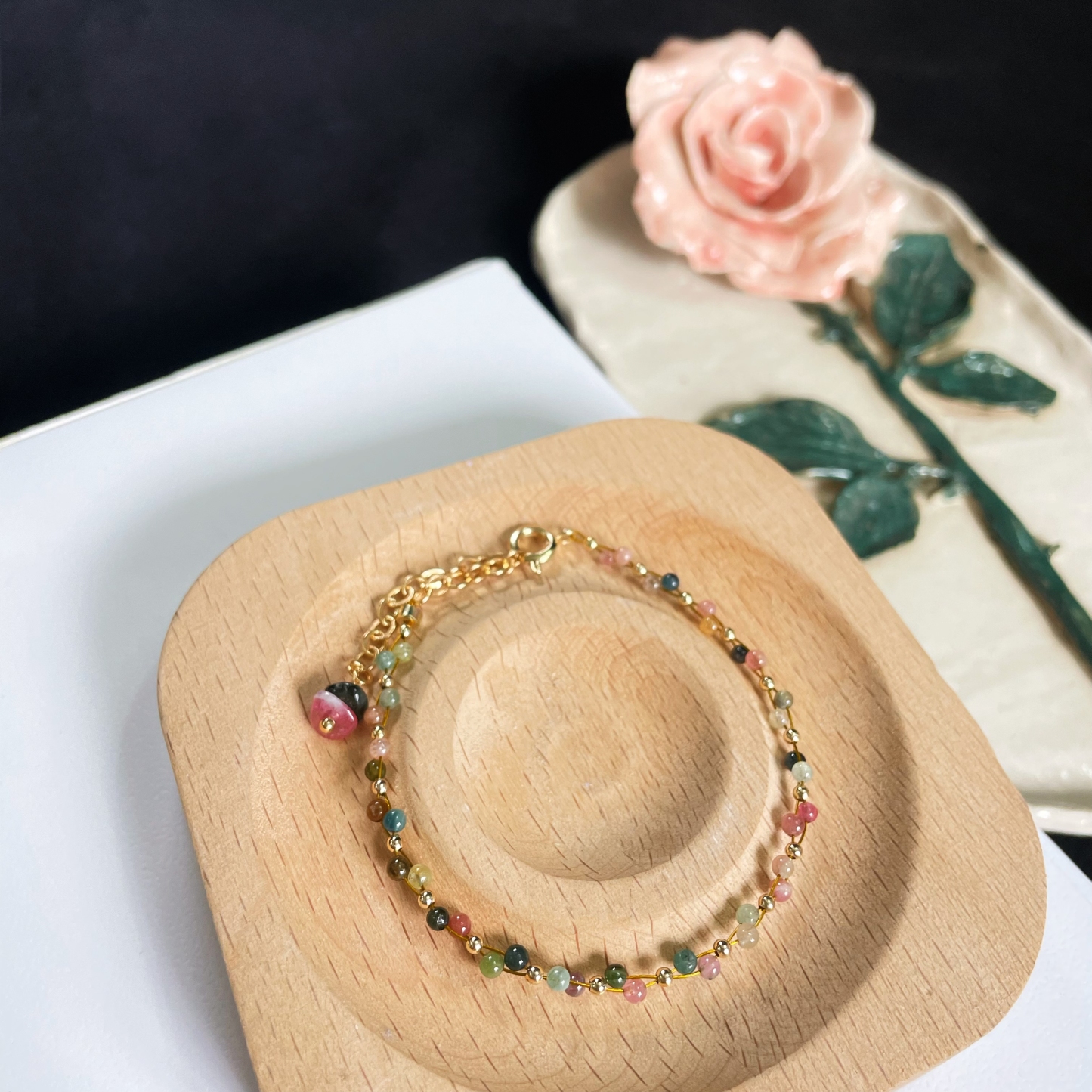 Woven Dual-Line Rainbow Tourmaline Bracelet 