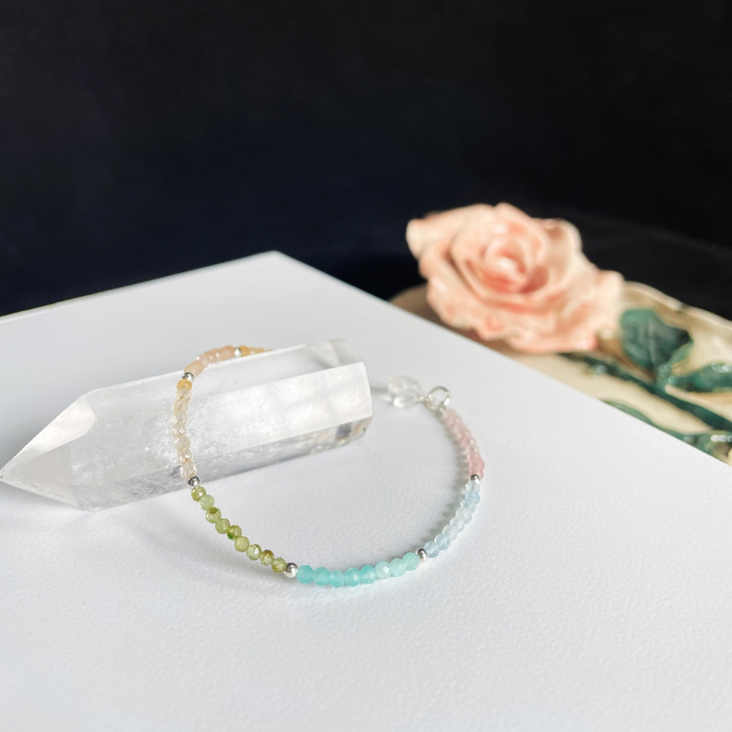 Macaron Rainbow 2mm Thin Faceted Gemstone Bracelet