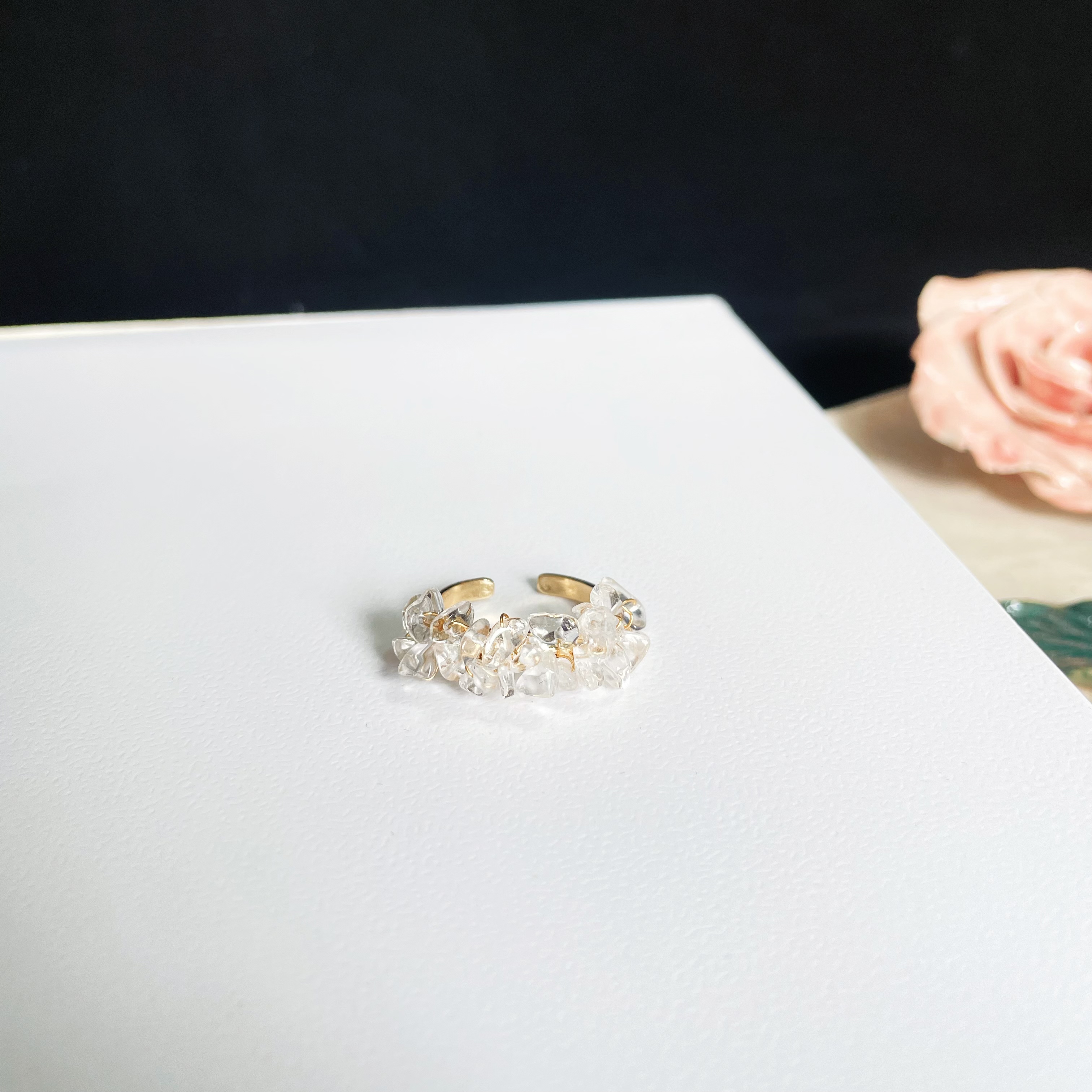 Clear Quartz Cluster Ring Raw Clear Quartz Raw Stones Woven on Open Ring