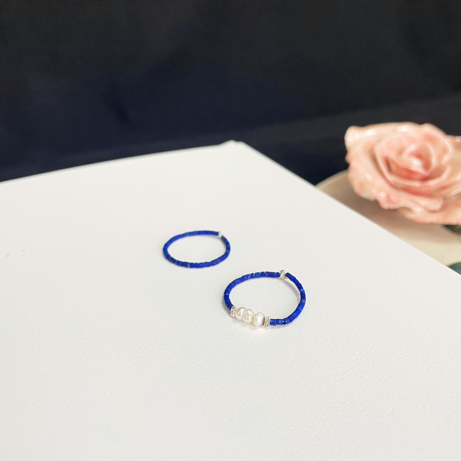 Tiny Lapis Lazuli Beads One Line Ring