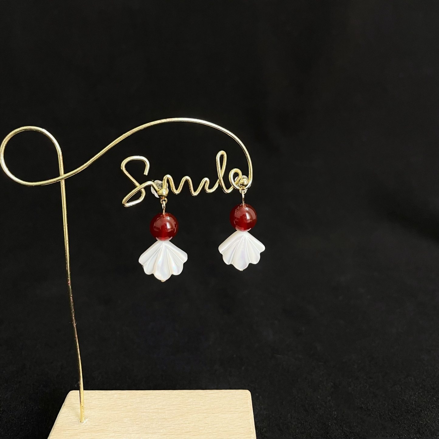 Goldfish Inspired Earrings Red Agate and White Shell Fishtail Design