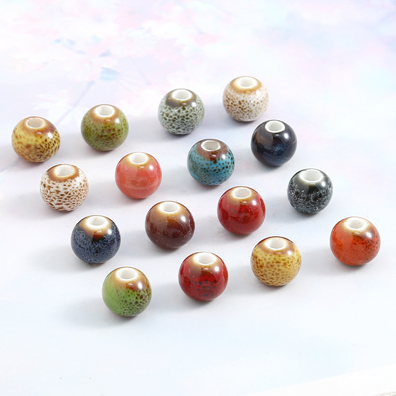 Handmade 8mm Color Glaze Ceramic Beads 100pcs