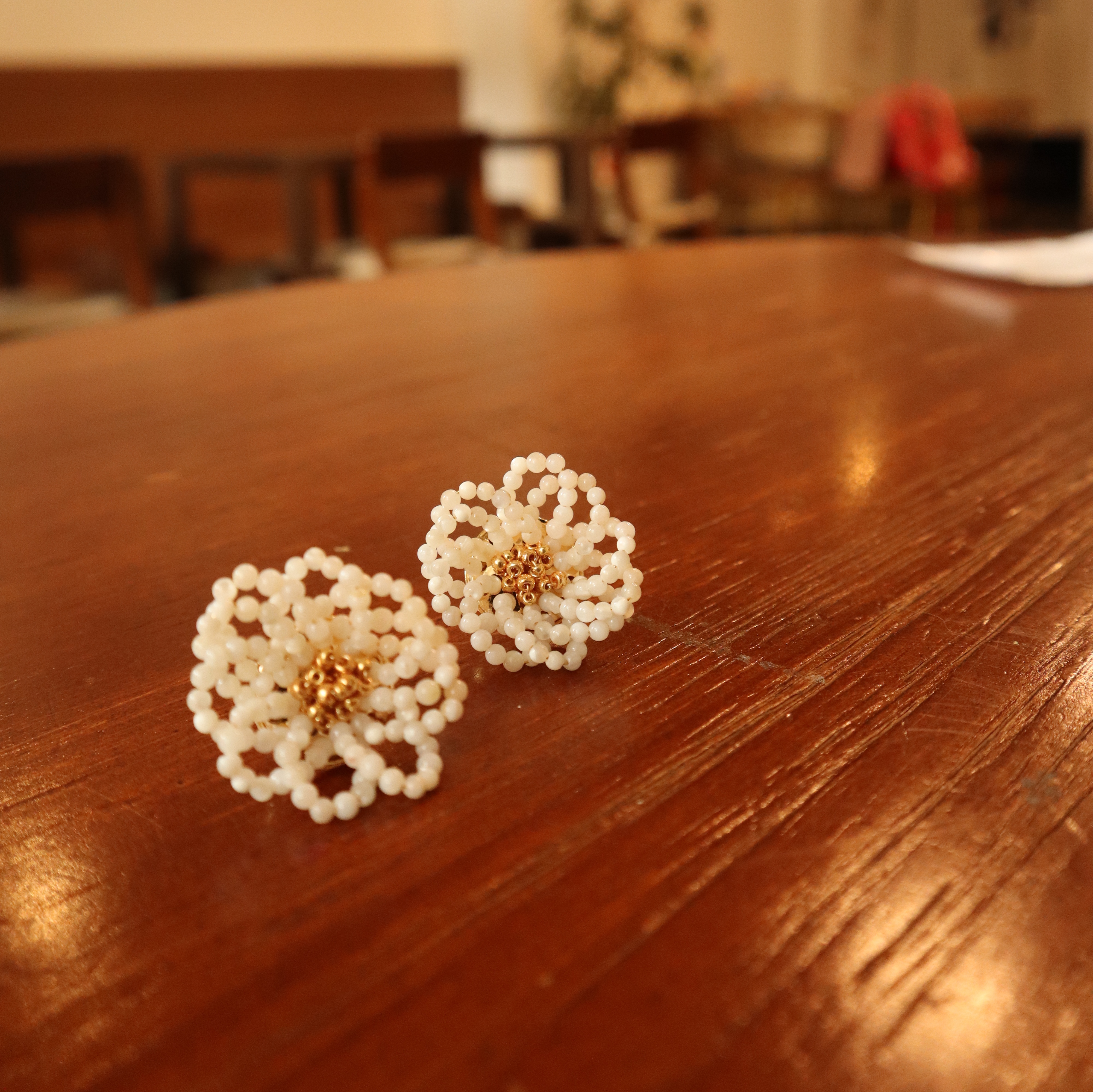 Elegant Trochus Shell Beads Camellia Stud Earrings