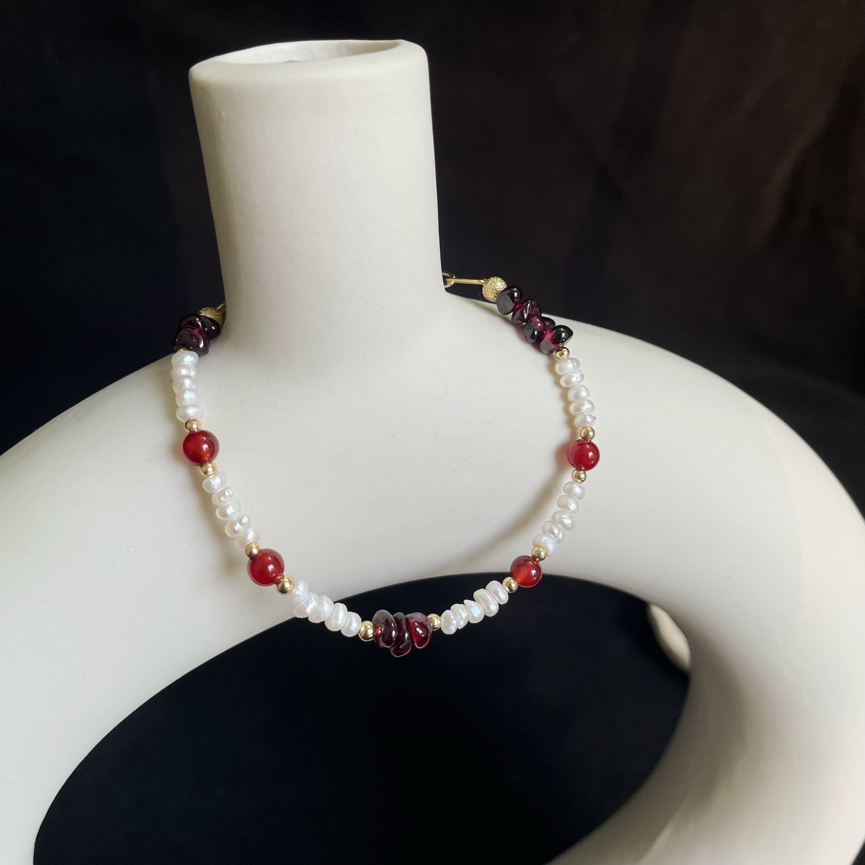 Irregular Garnet Pearls & Red Agate One-Line Bracelet