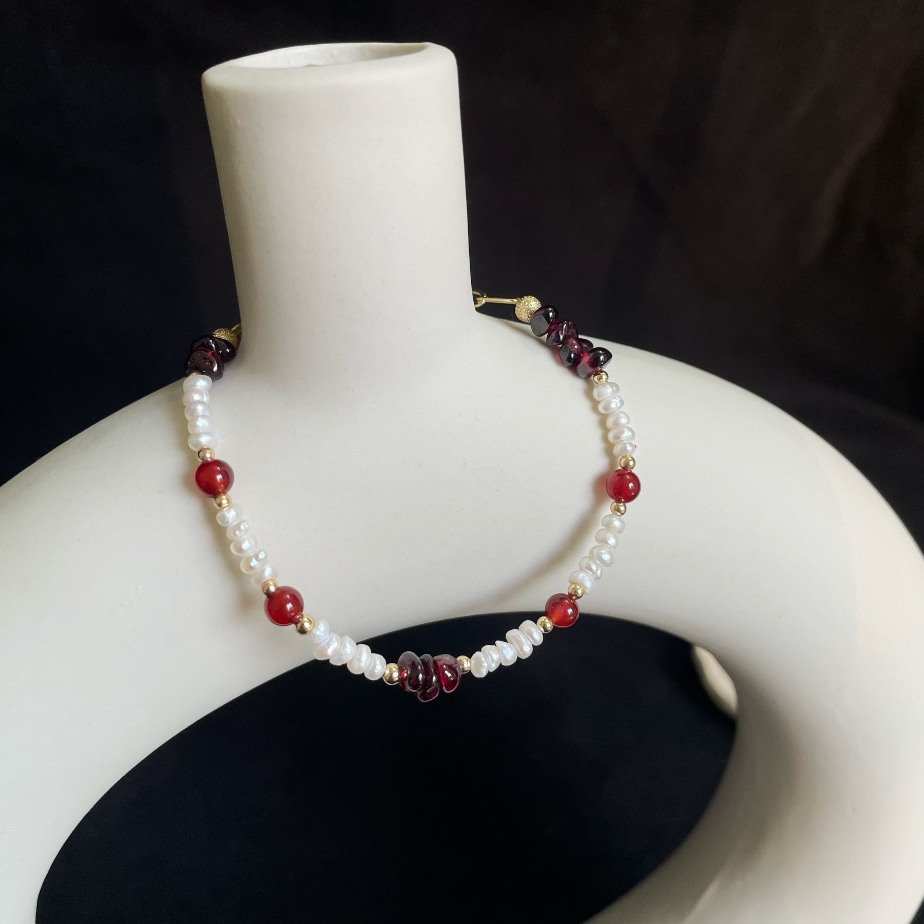Irregular Garnet Pearls & Red Agate One-Line Bracelet