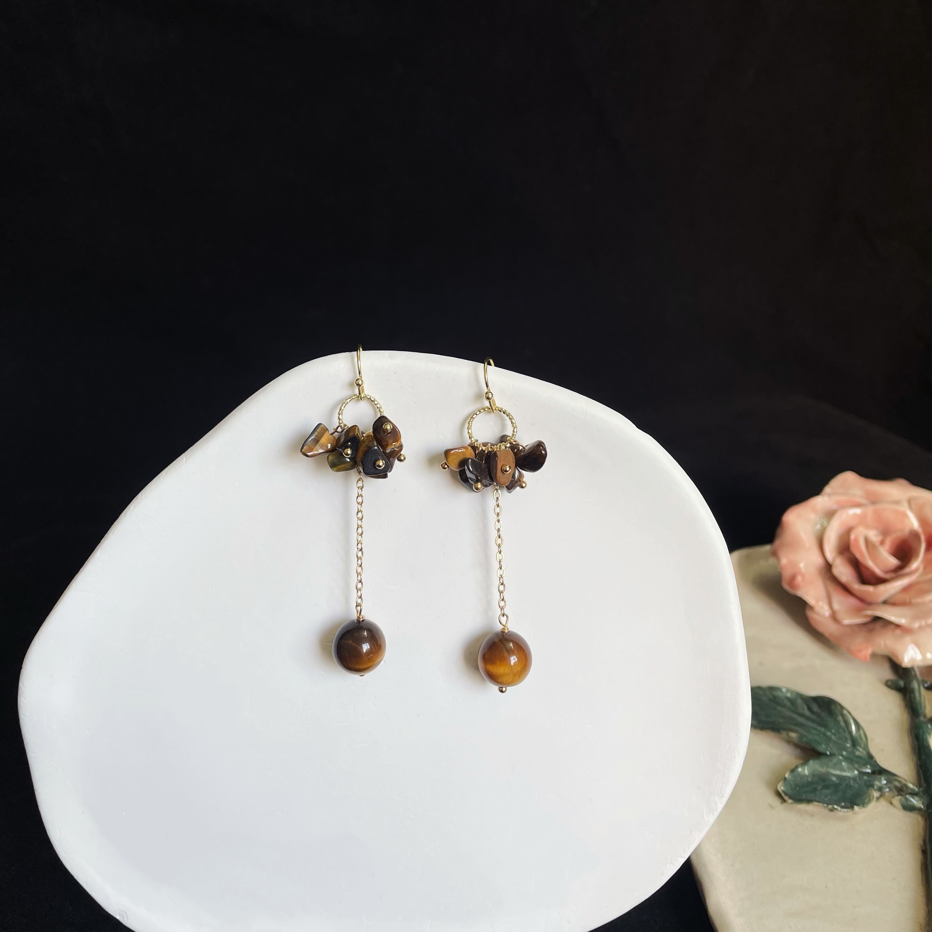 Tiger's Eye Flower Drop Earrings