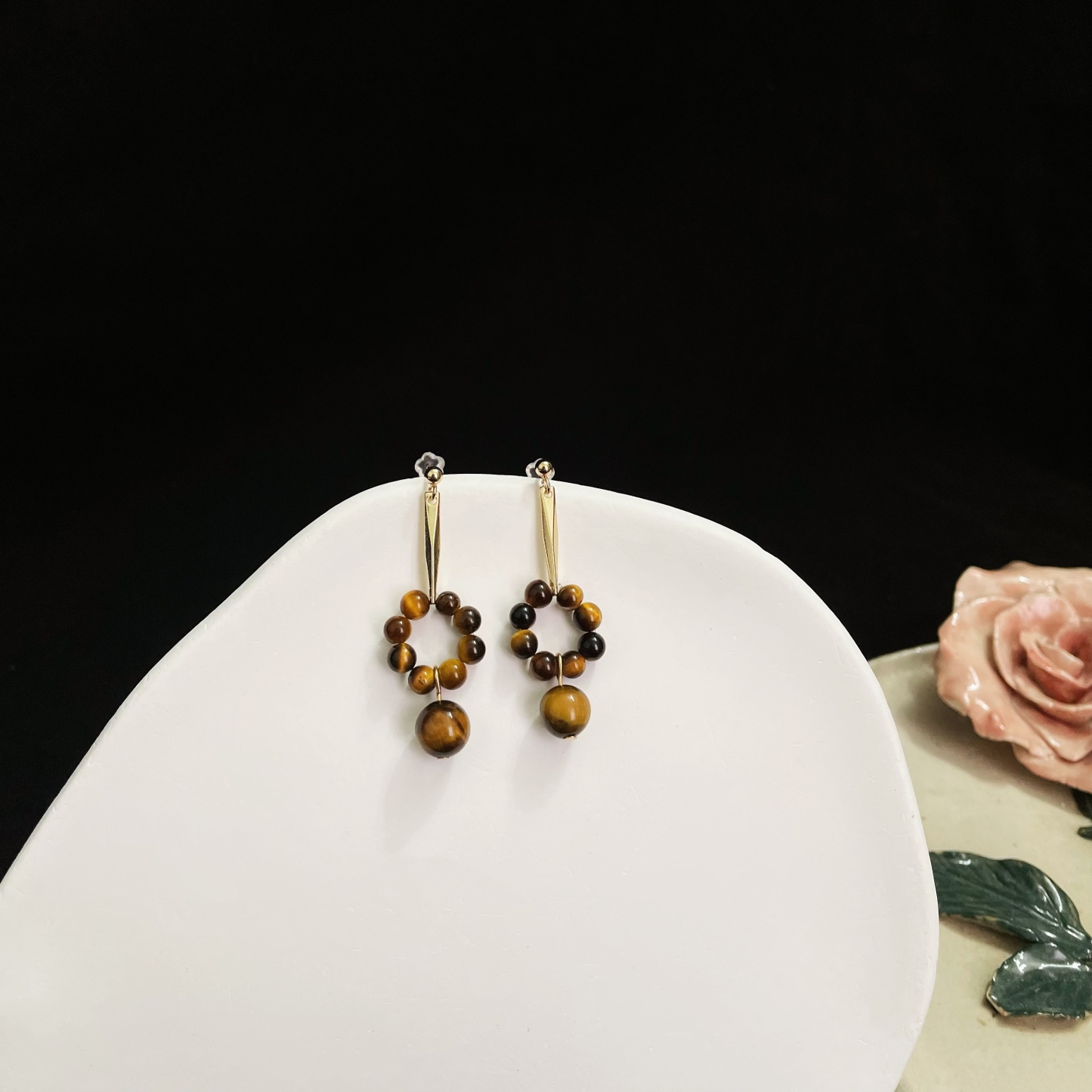Tiger's Eye Beaded Ring Earrings