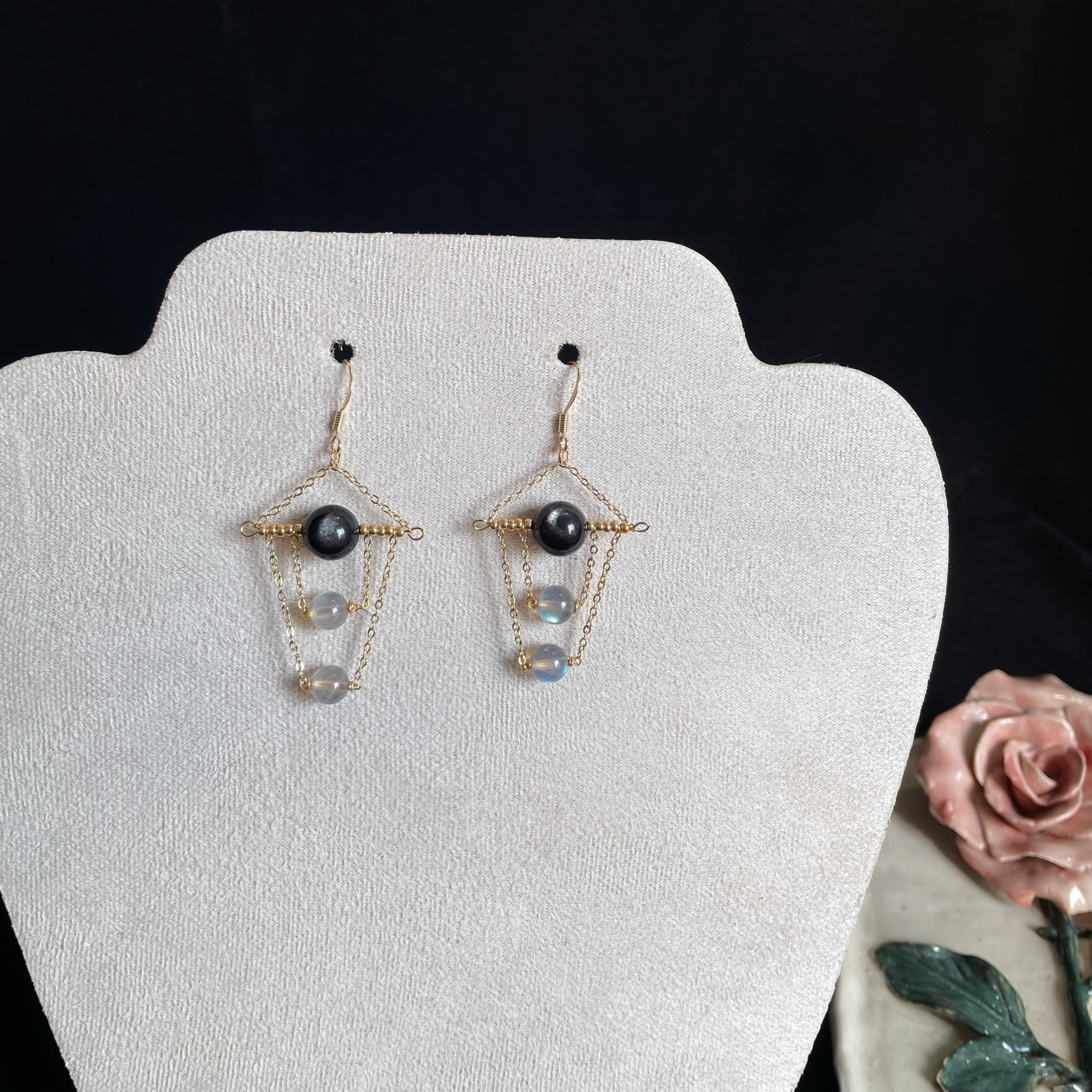 Silver Obsidian and Labradorite Swing Earrings