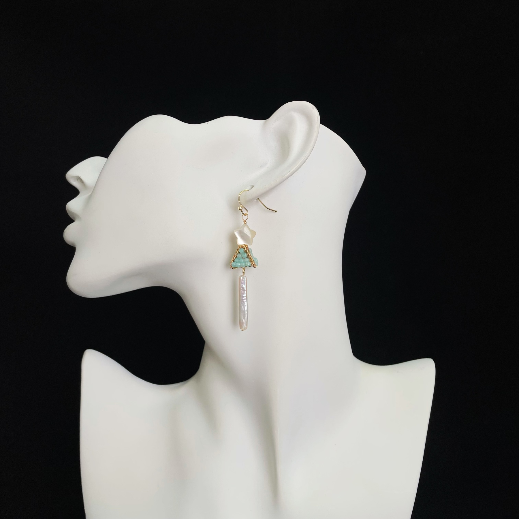 Handcrafted Amazonite Minty Christmas Tree Earrings with Star