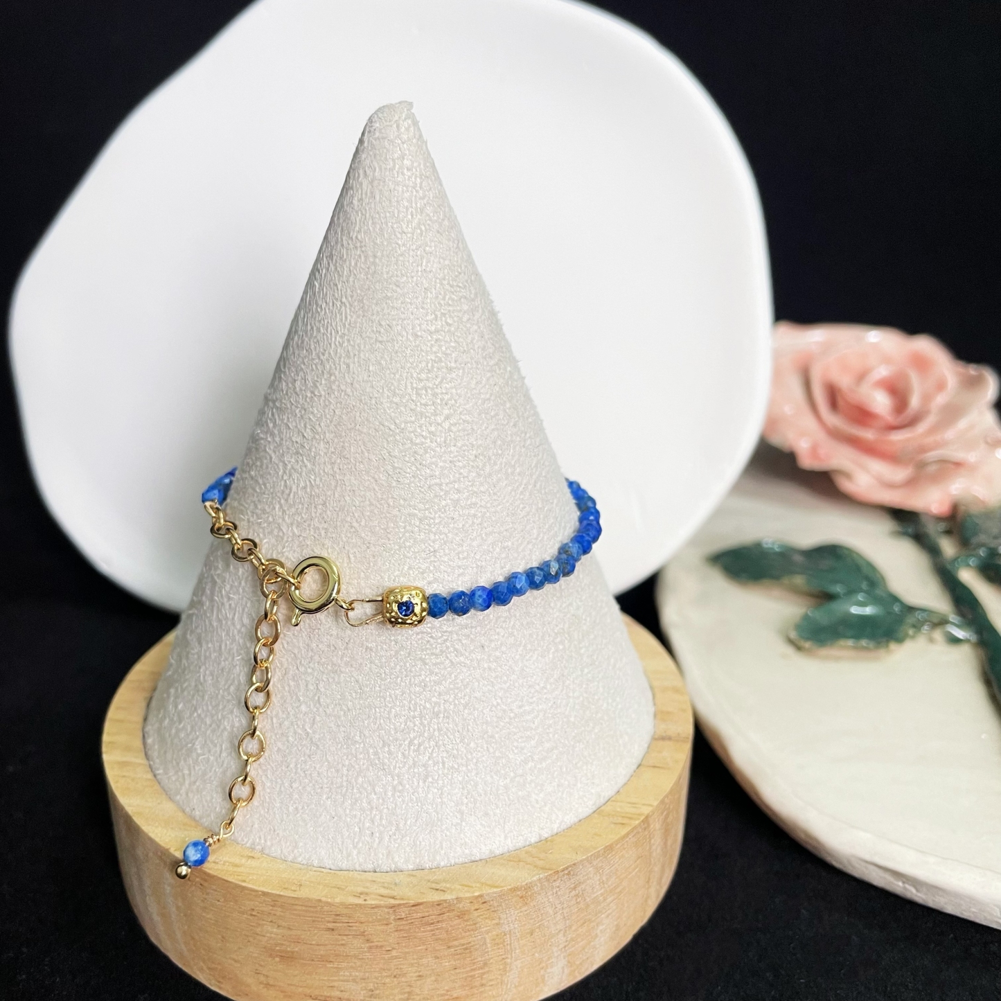 Gemstone Faced Beads Bracelet with Zircon Inlaid Cube Beads