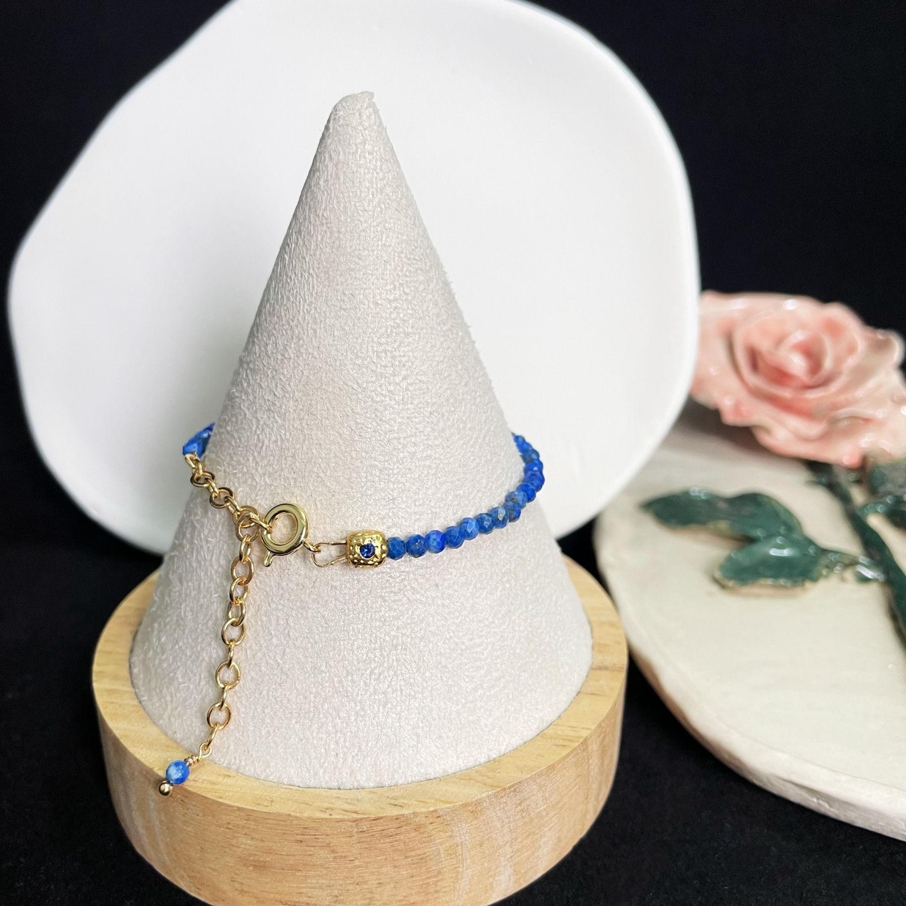 Gemstone Faced Beads Bracelet with Zircon Inlaid Cube Beads