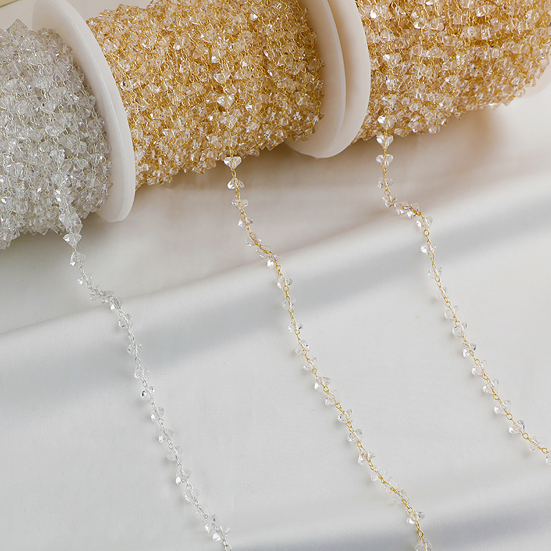 Clear Glass Triangle Beads Chain for Jewelry DIY 1M