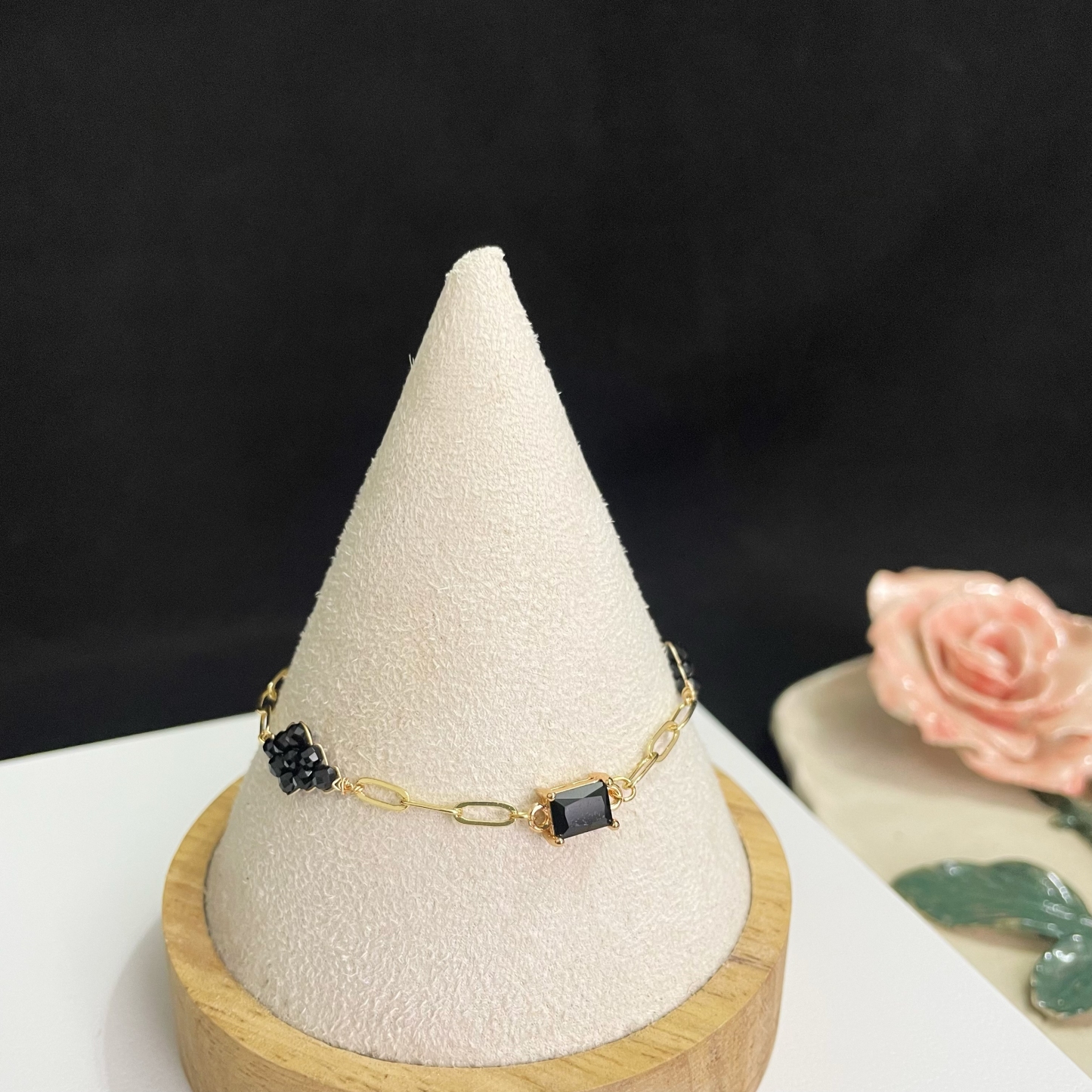 Paperclip Chain Bracelet with beads woven Rhombus and Rectangle Zircon