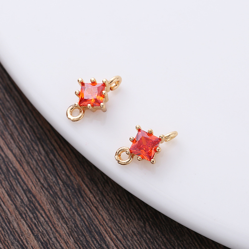 4*4mm Colored Zircon Rhombus Charm Pendant Dual Hanging Rings