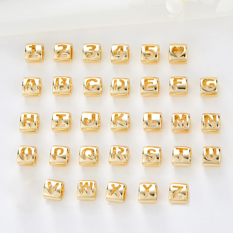 14k Gold Plated Spacer Beads 26 Letters Numbers and Heart