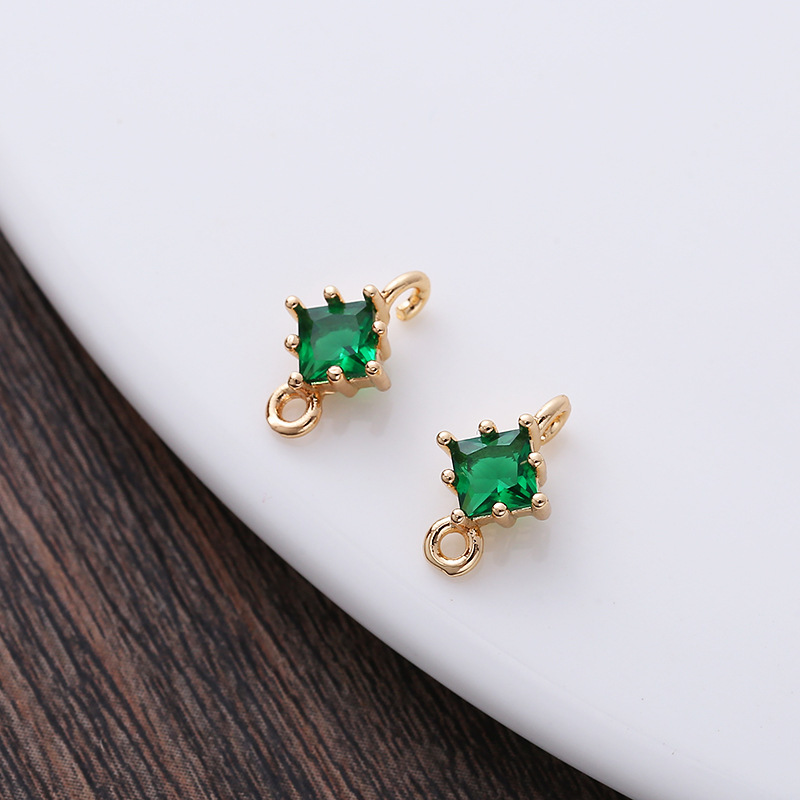 4*4mm Colored Zircon Rhombus Charm Pendant Dual Hanging Rings