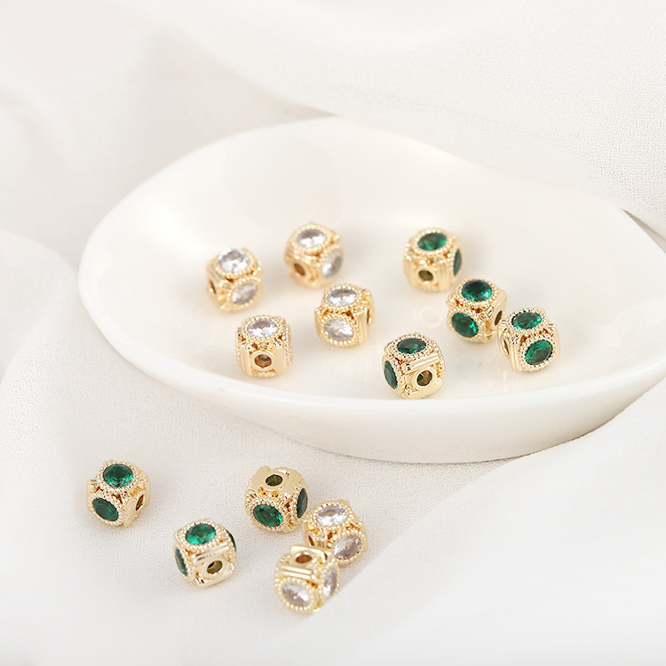 6mm Green and White Zircon Inlaid Cube Beads Spacer Beads