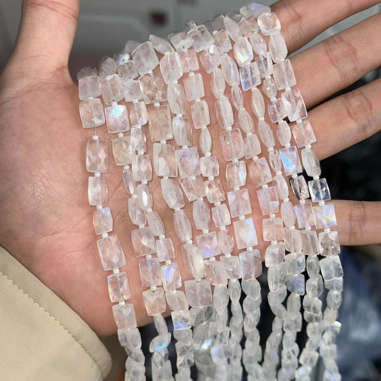 Sri Lanka Blue Moonstone Faced Cut Rectangle Sheet Beads Strand