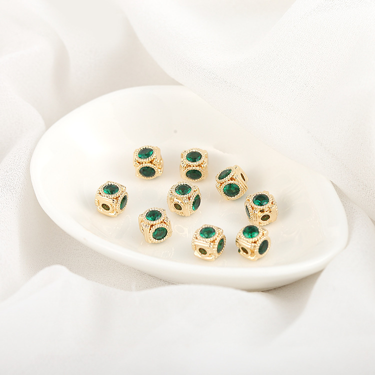 6mm Green and White Zircon Inlaid Cube Beads Spacer Beads