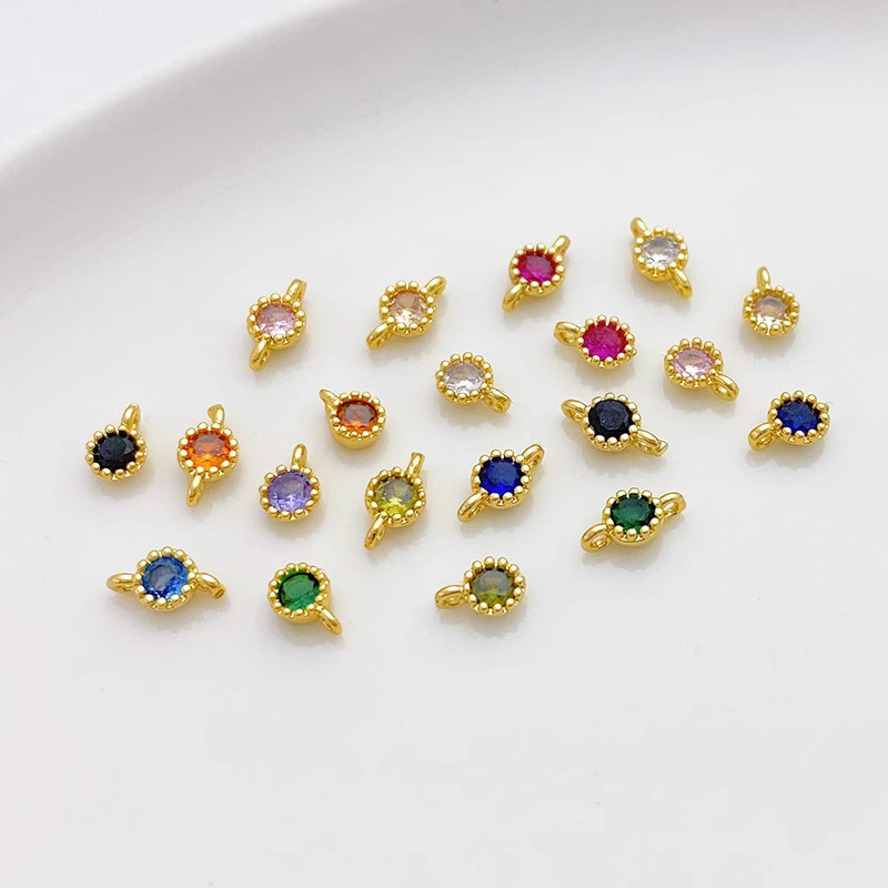 Gold Plated Rimmed Round Colored Zircon Charm