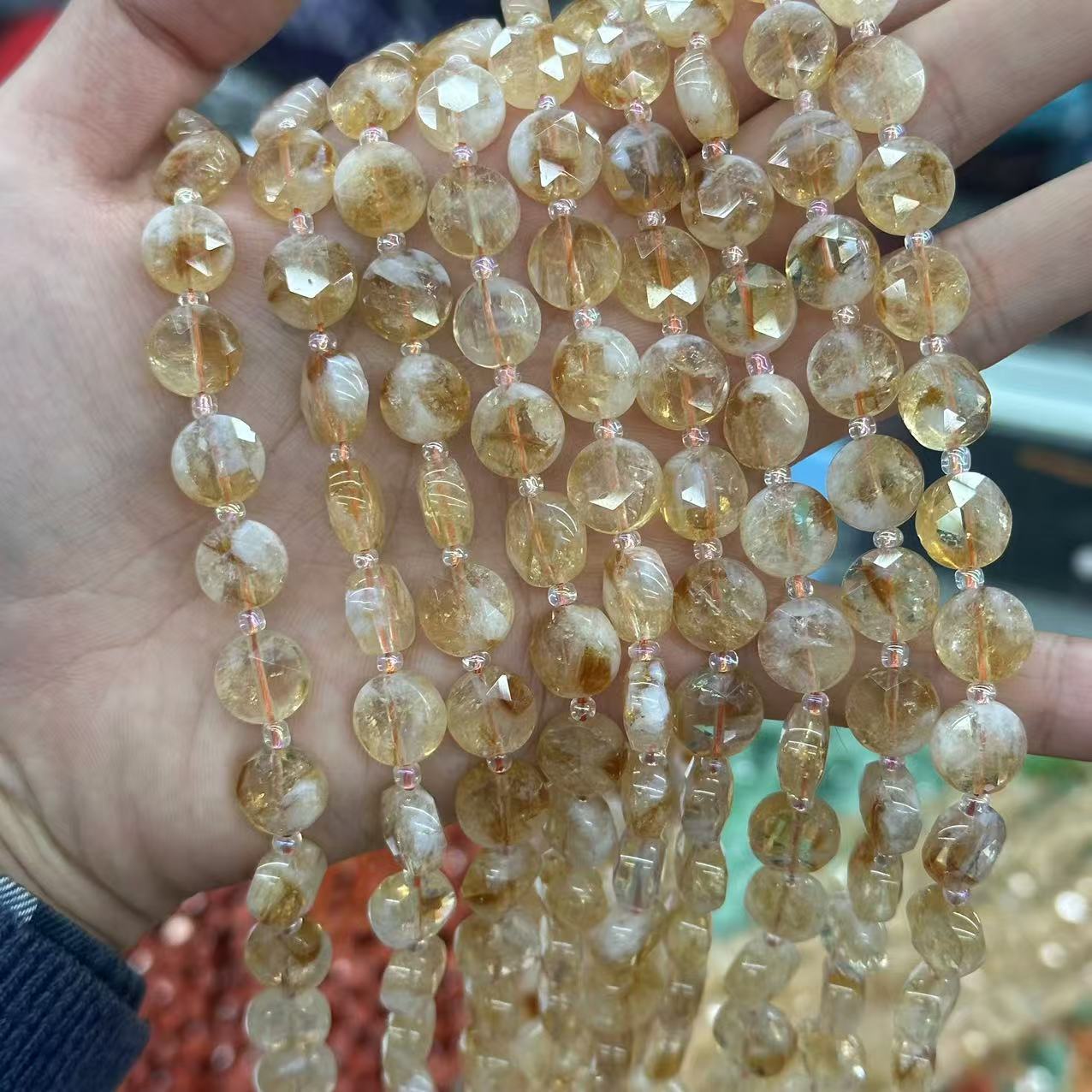 10mm Hexagram Faced Pie Gemstone Beads Srand