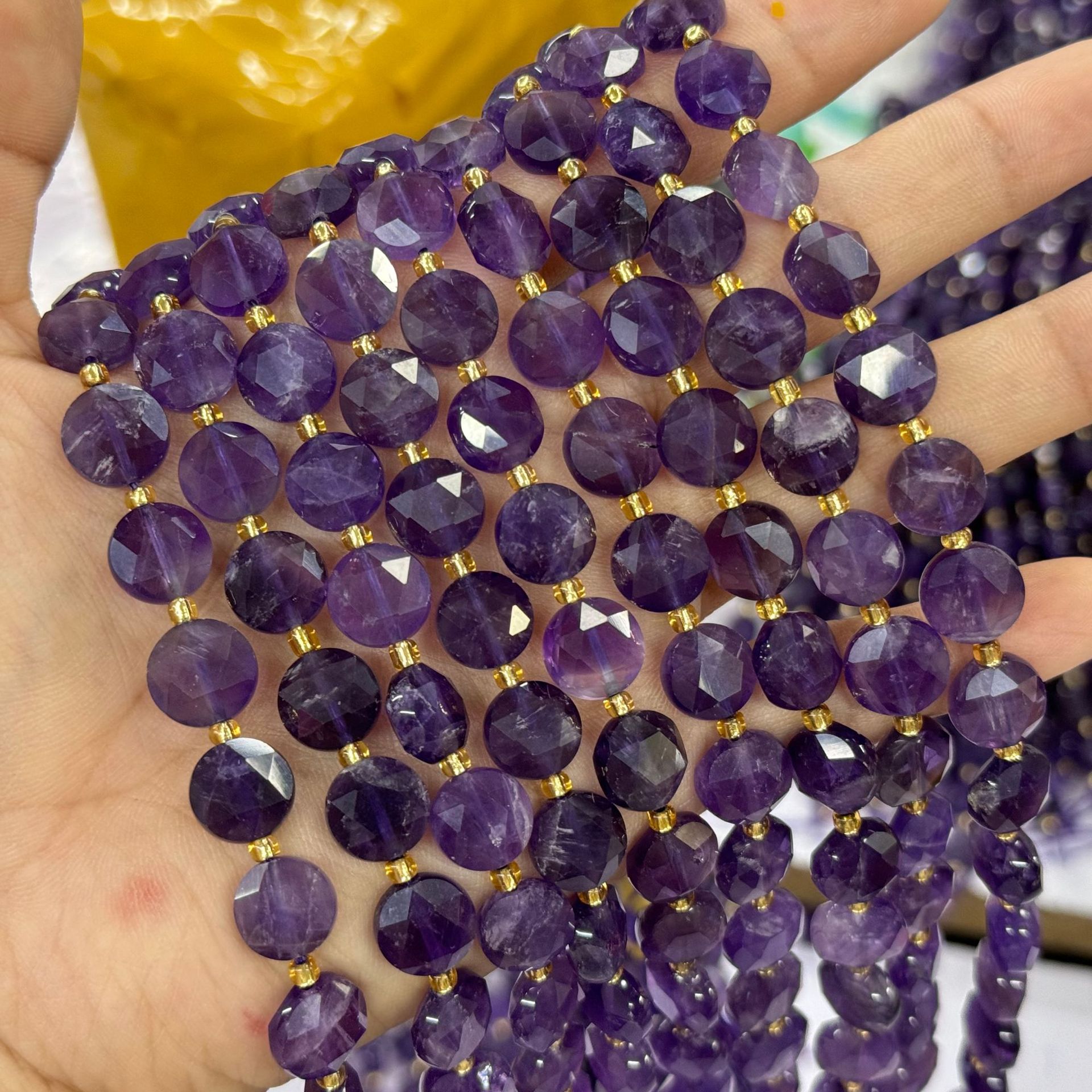 10mm Hexagram Faced Pie Gemstone Beads Srand