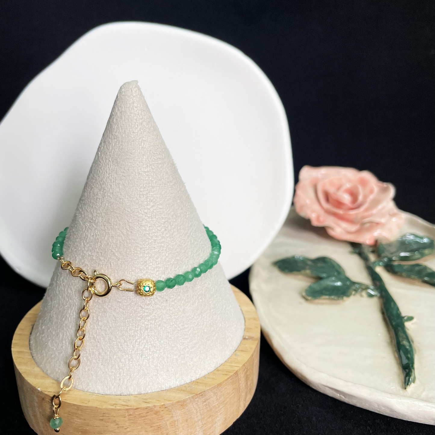 Gemstone Faced Beads Bracelet with Zircon Inlaid Cube Beads