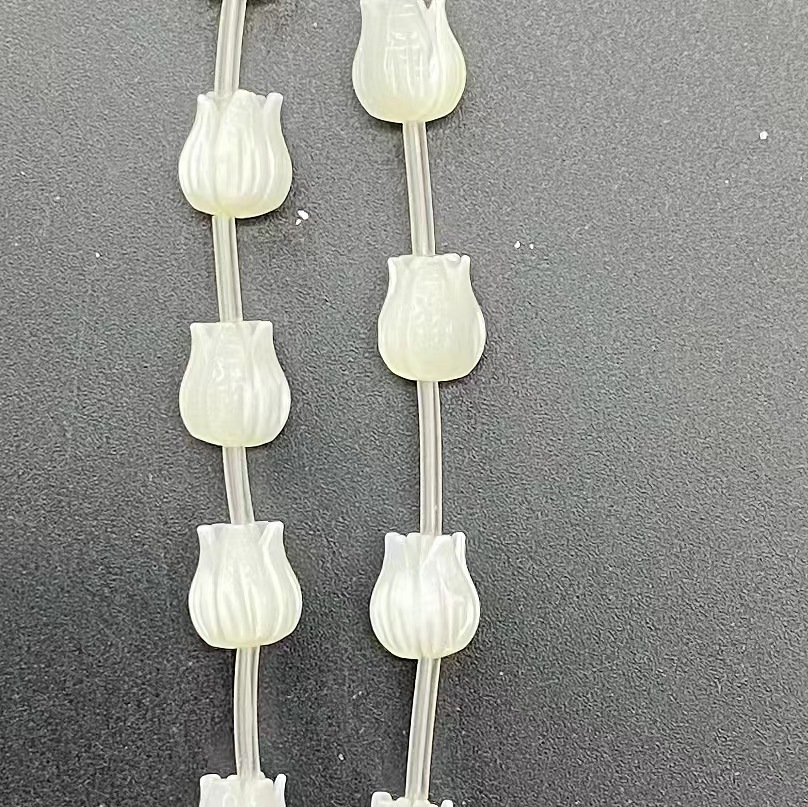 Hand-Carved White Shell Tulip and Lily-of-The-Valley Bead