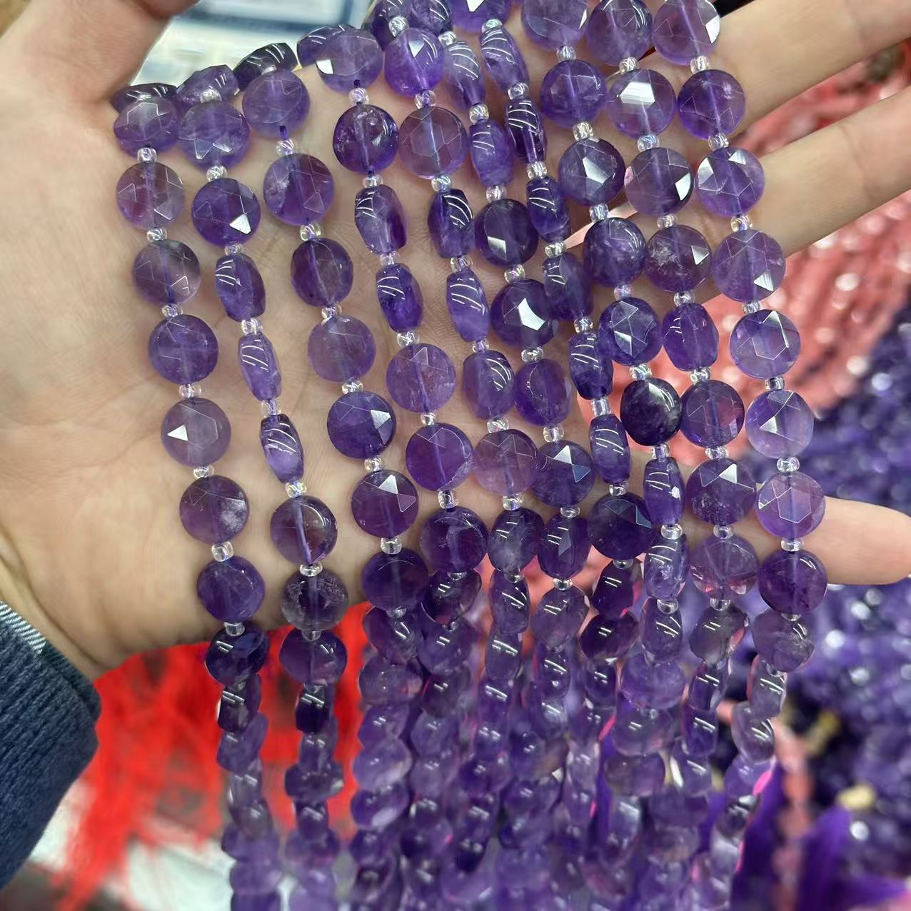 10mm Hexagram Faced Pie Gemstone Beads Srand