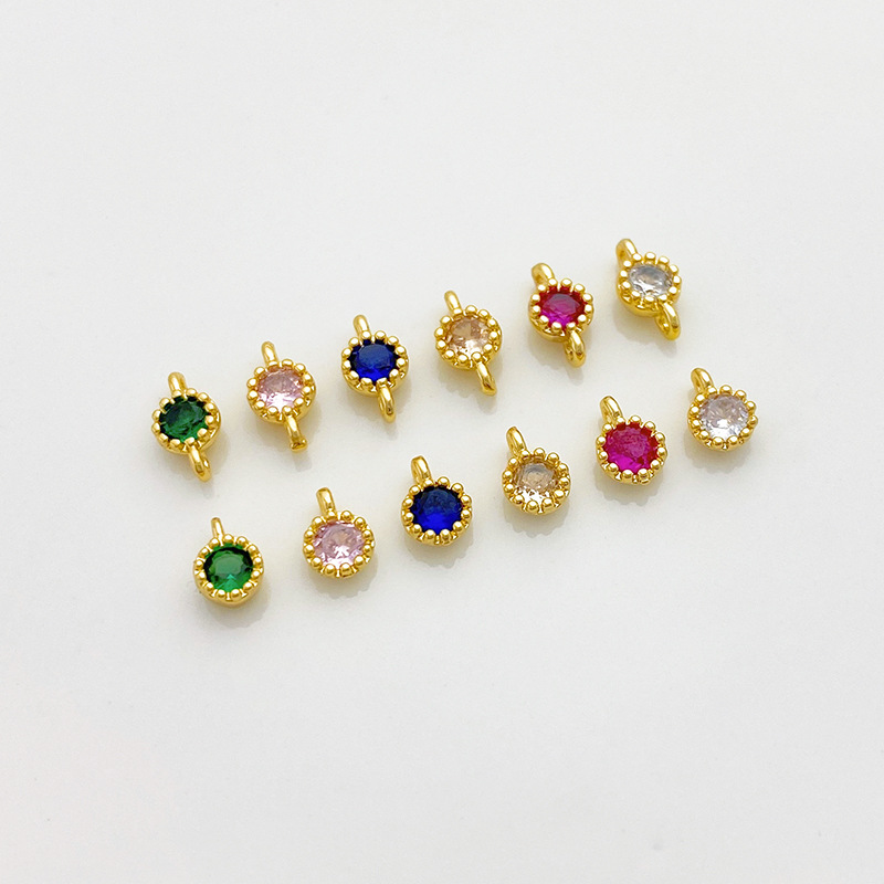 Gold Plated Rimmed Round Colored Zircon Charm