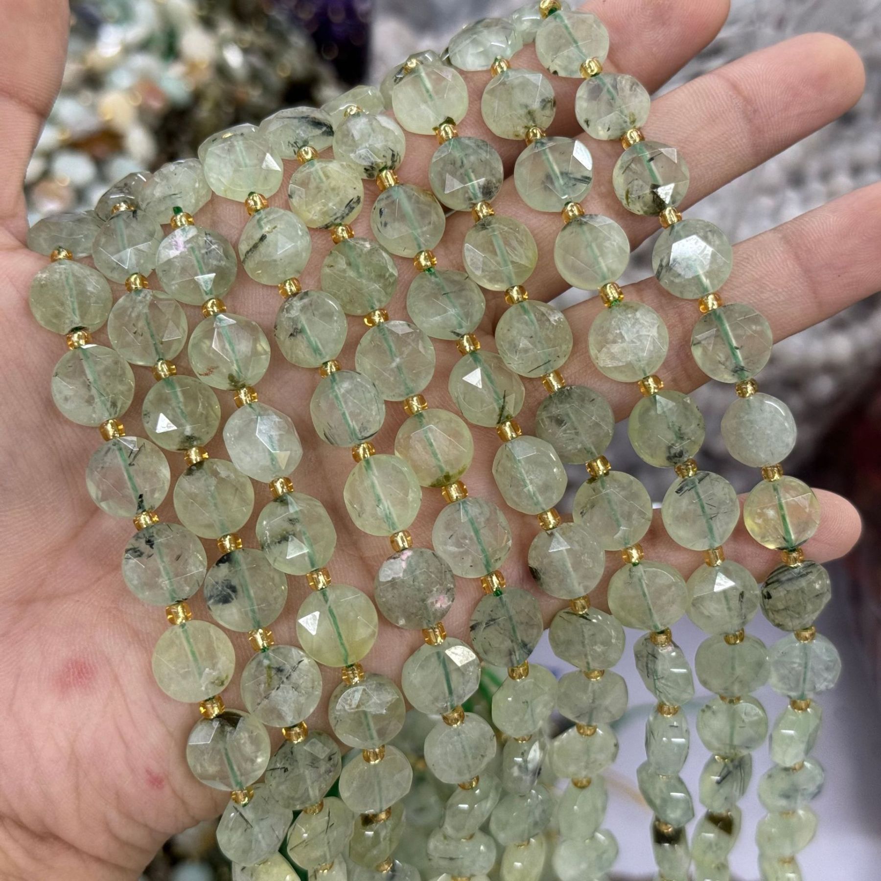 10mm Hexagram Faced Pie Gemstone Beads Srand