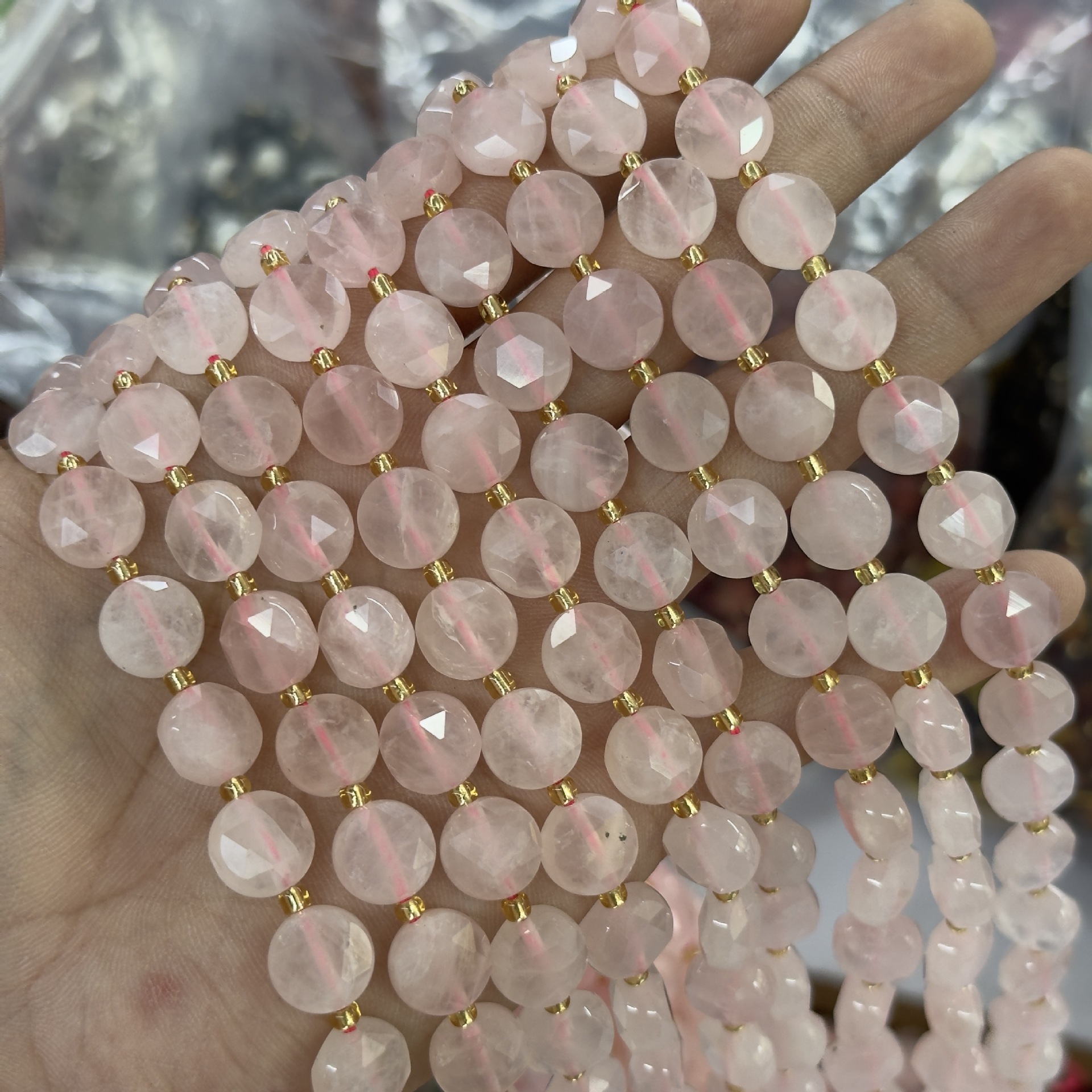 10mm Hexagram Faced Pie Gemstone Beads Srand