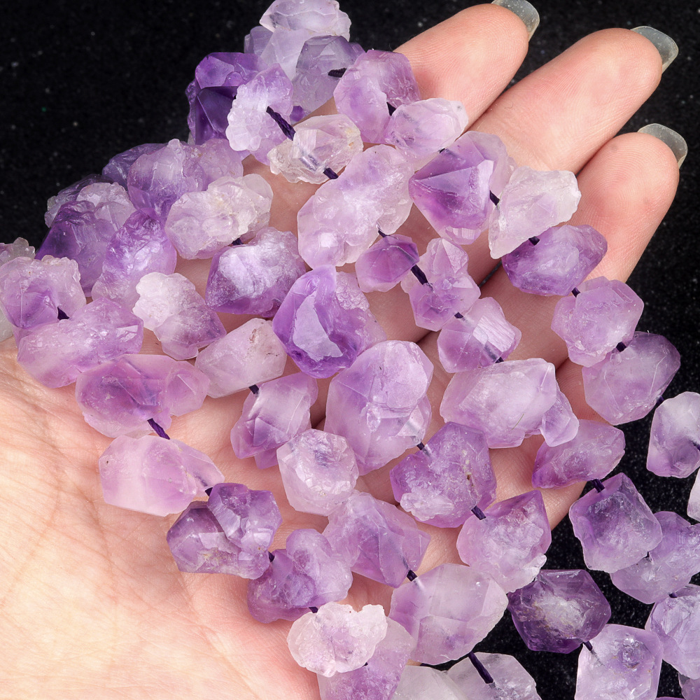 Natural Amethyst Bud Raw Stone with Horizontal Hole Beads Strand