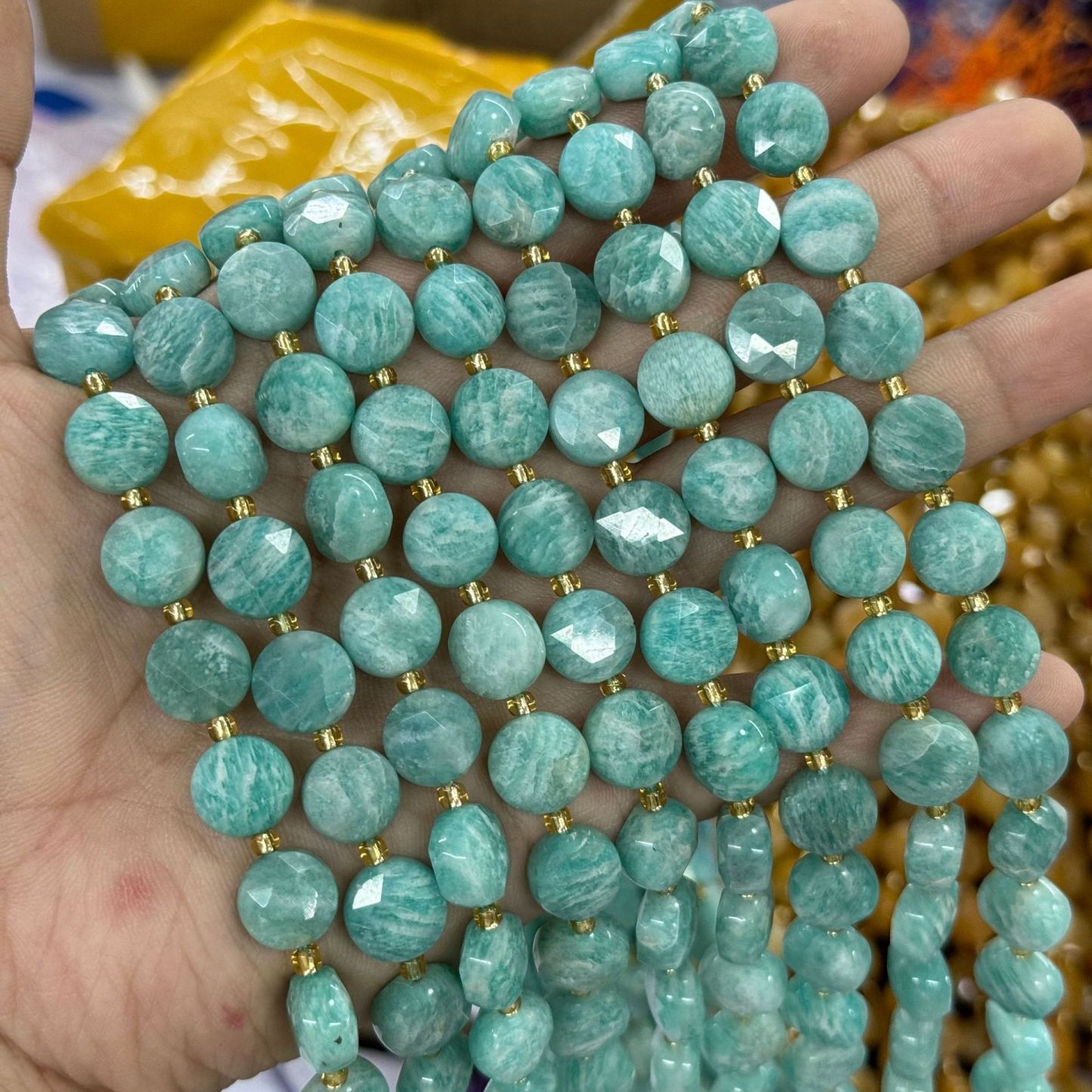 10mm Hexagram Faced Pie Gemstone Beads Srand