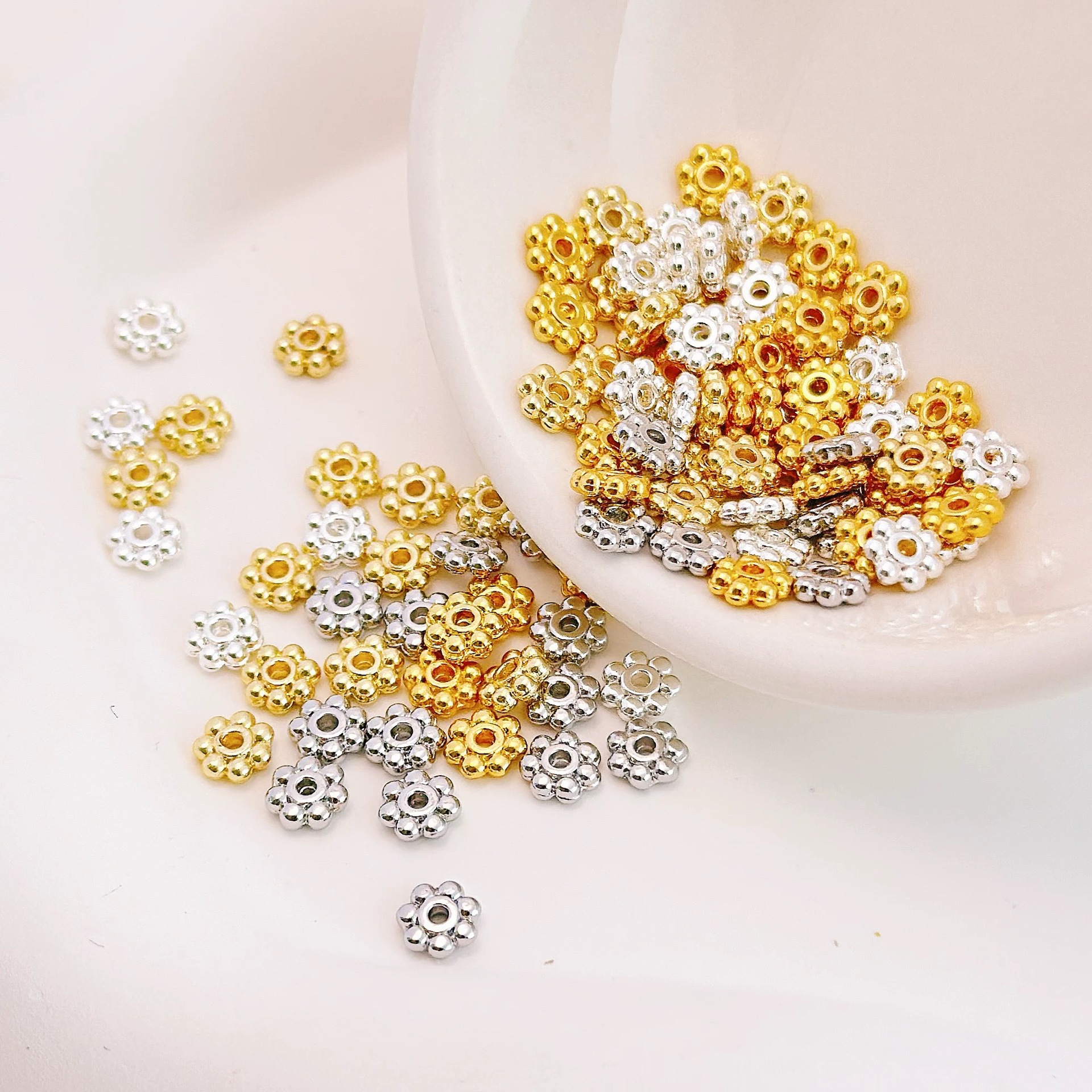 Gold Plated Flower Rim Wheel Spacer Beads 50pcs