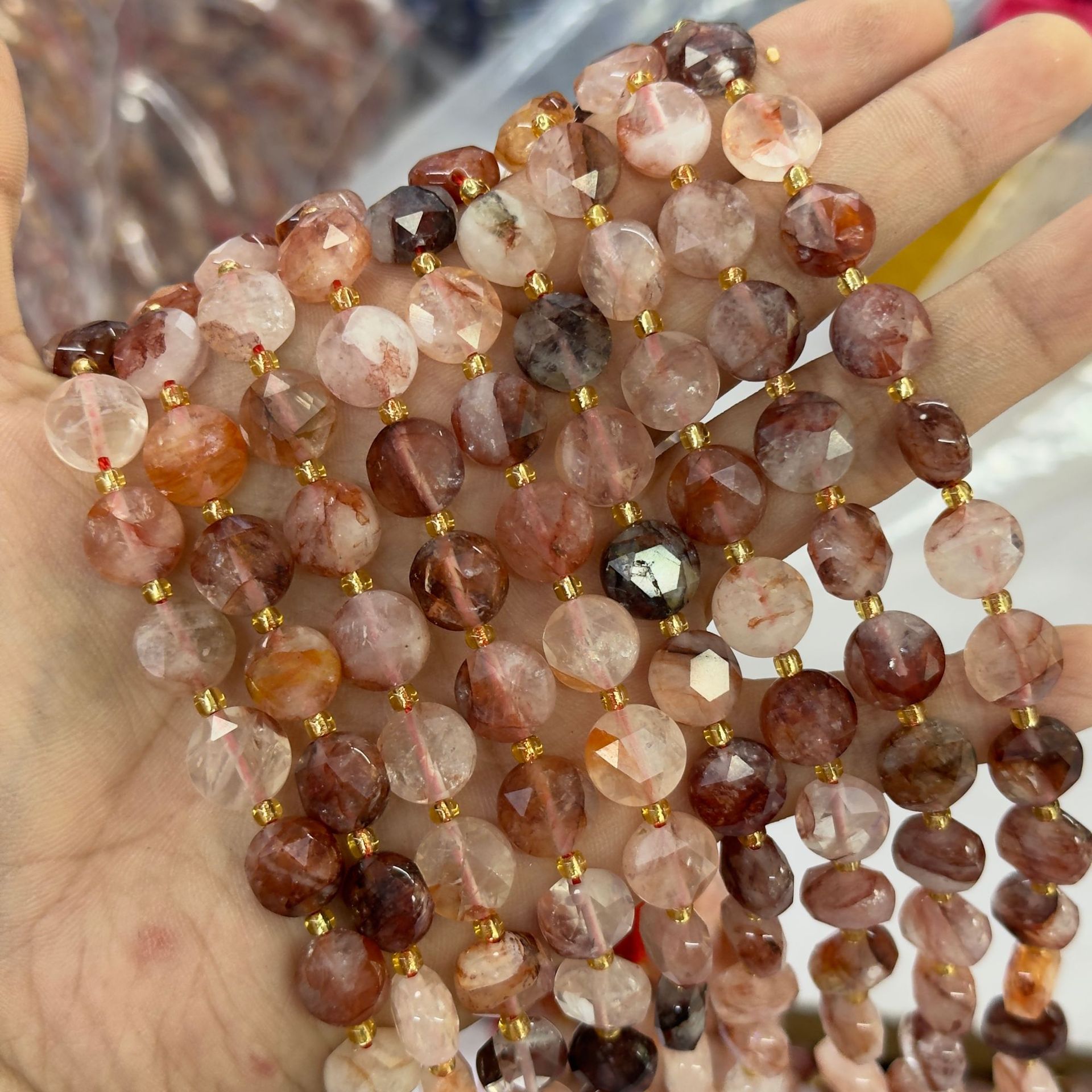 10mm Hexagram Faced Pie Gemstone Beads Srand