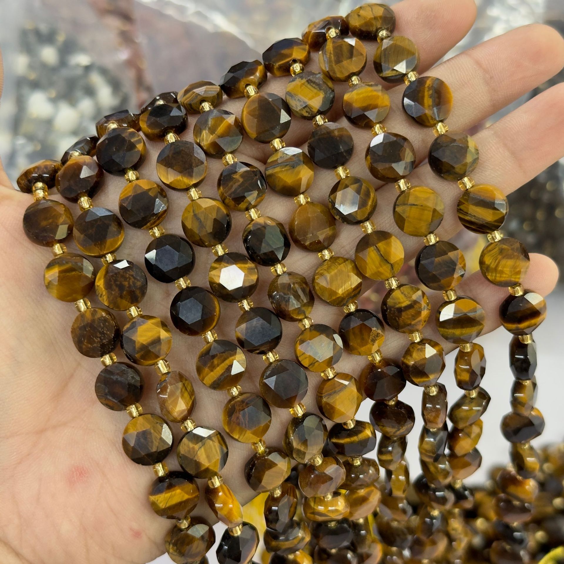 10mm Hexagram Faced Pie Gemstone Beads Srand
