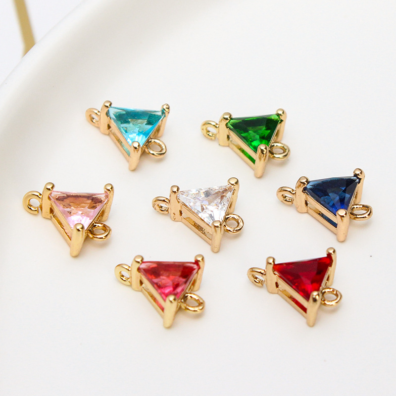8mm Colored Zircon Triangle Dual Hanging Ring Connector Accessory