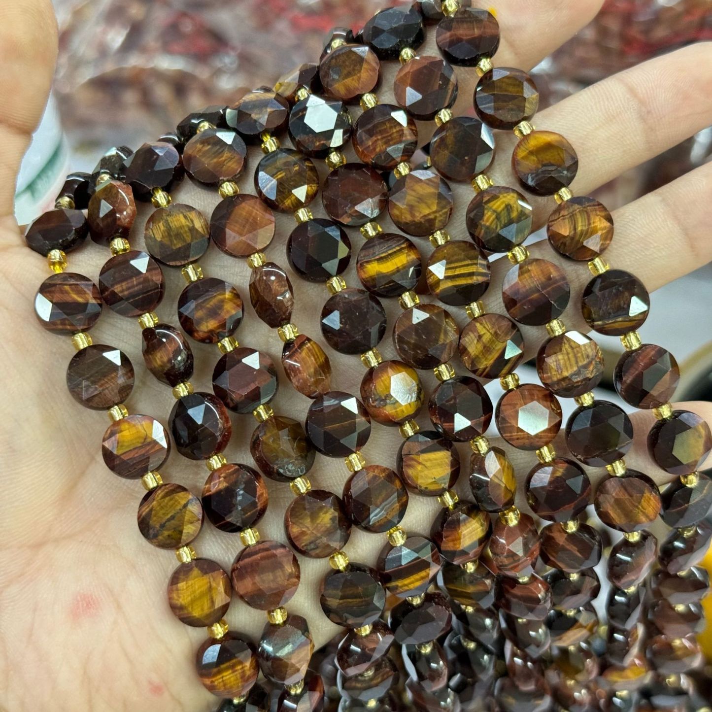 10mm Hexagram Faced Pie Gemstone Beads Srand