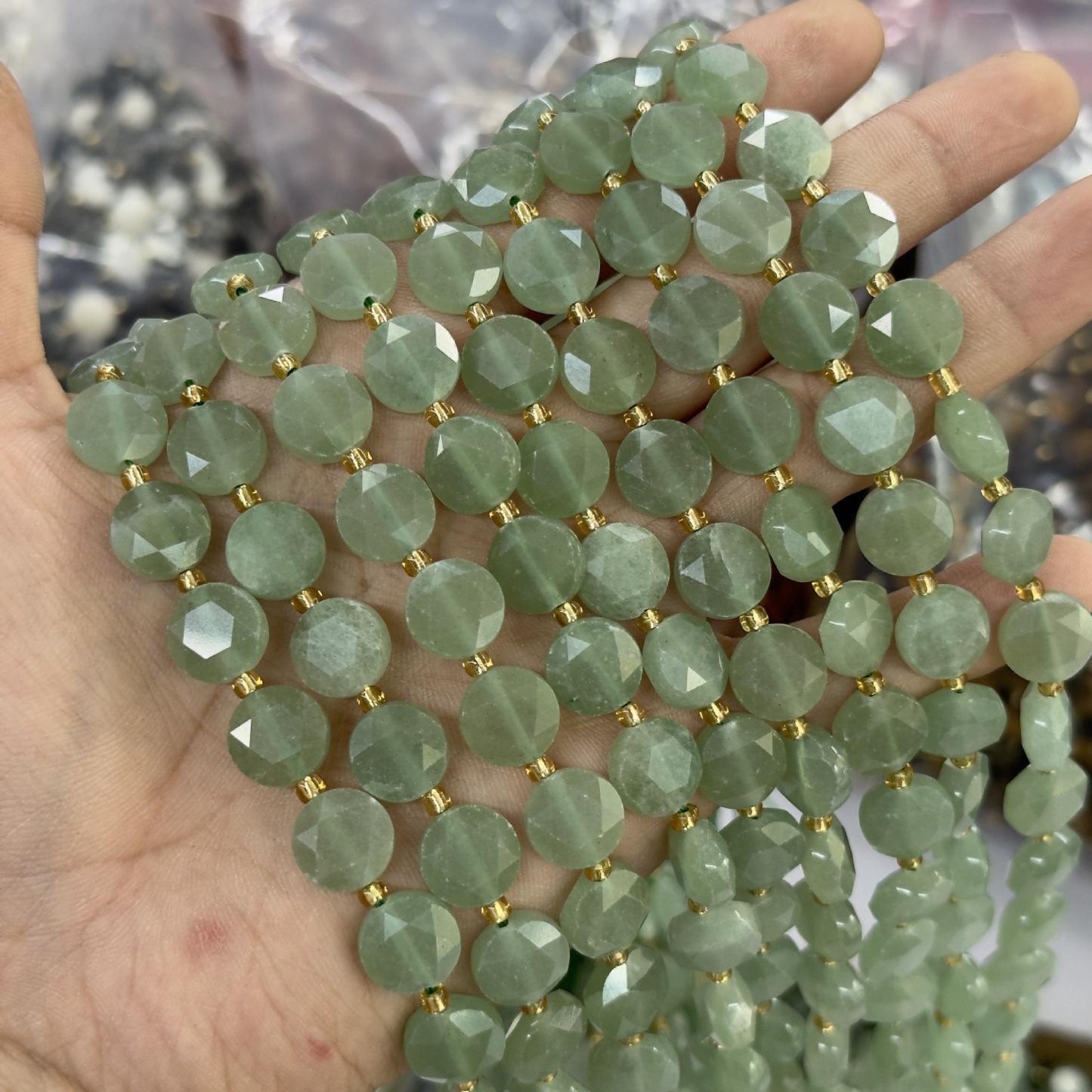 10mm Hexagram Faced Pie Gemstone Beads Srand