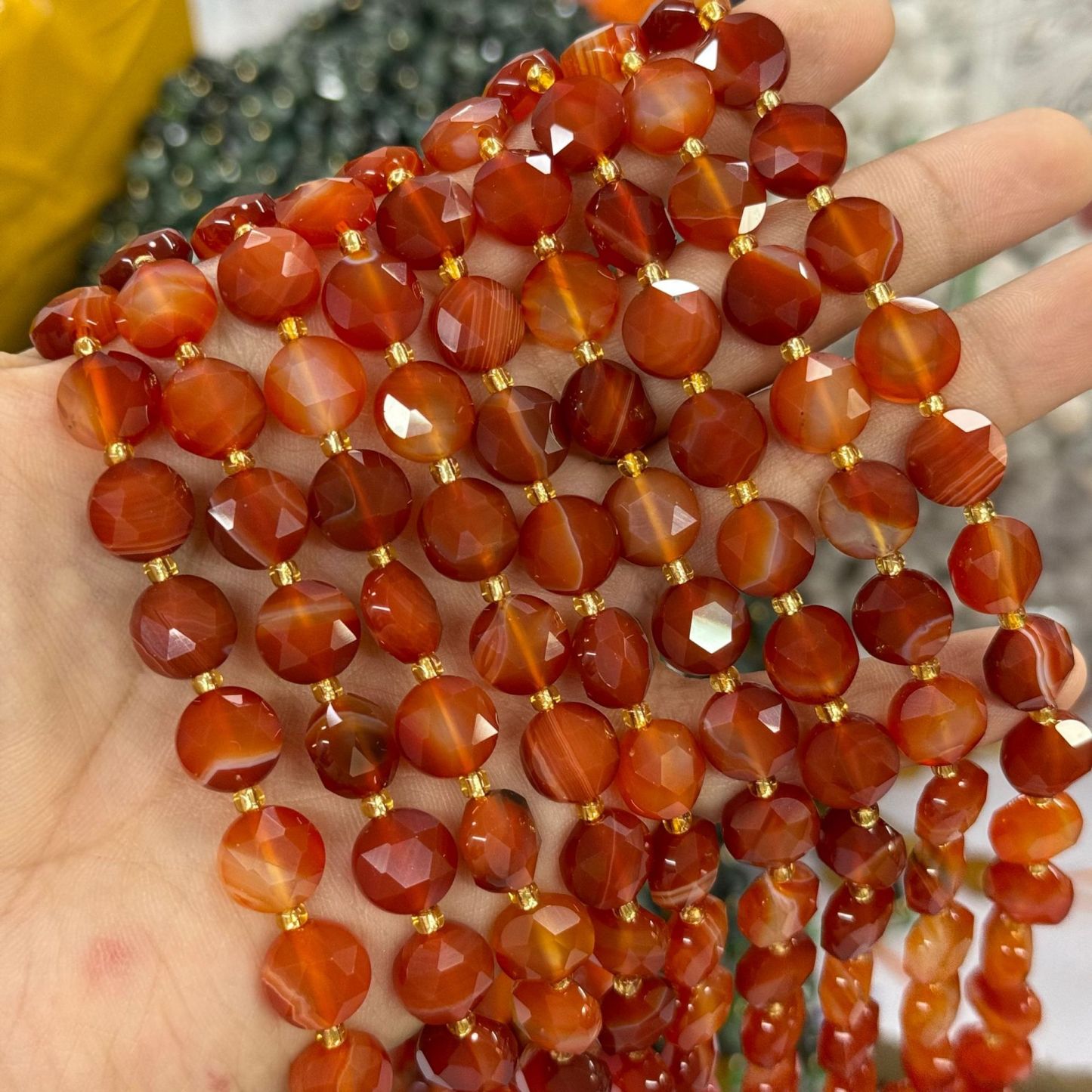 10mm Hexagram Faced Pie Gemstone Beads Srand