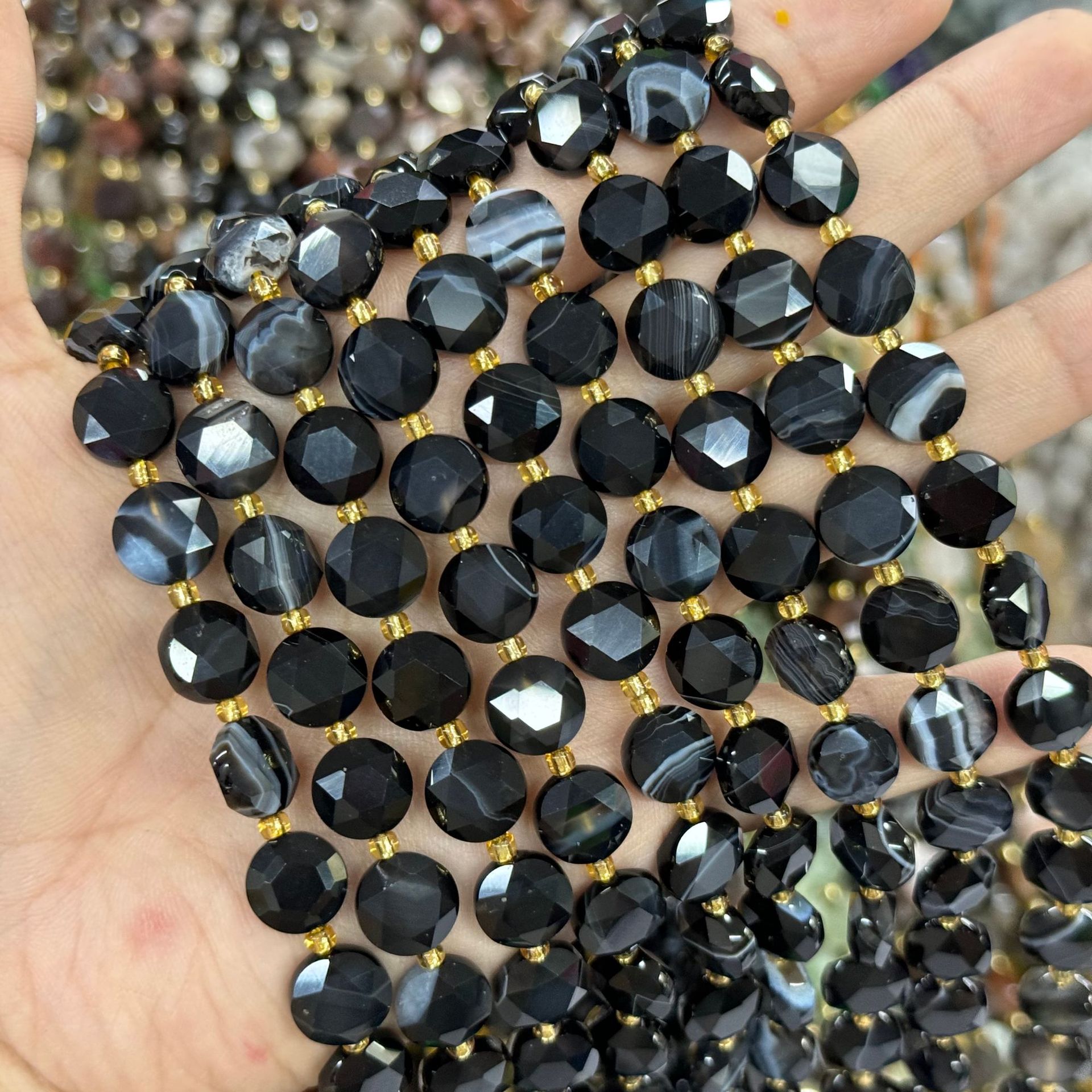 10mm Hexagram Faced Pie Gemstone Beads Srand