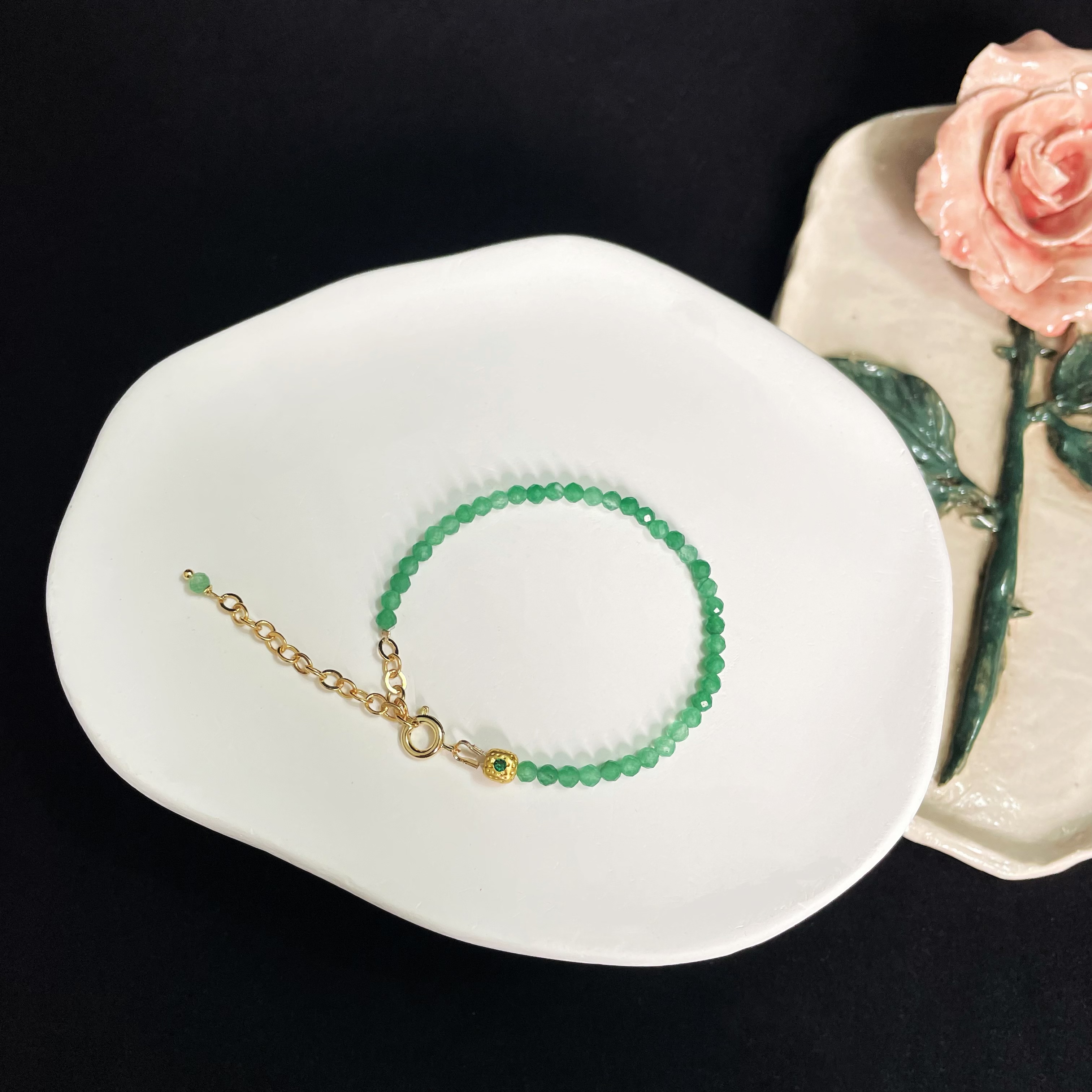 Gemstone Faced Beads Bracelet with Zircon Inlaid Cube Beads