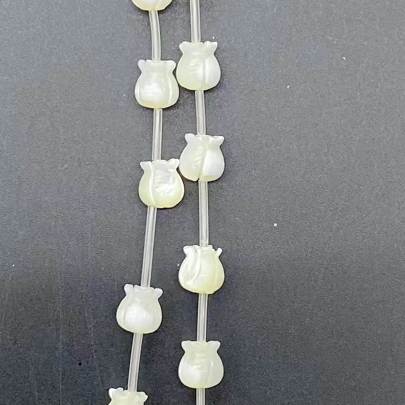 Hand-Carved White Shell Tulip and Lily-of-The-Valley Bead