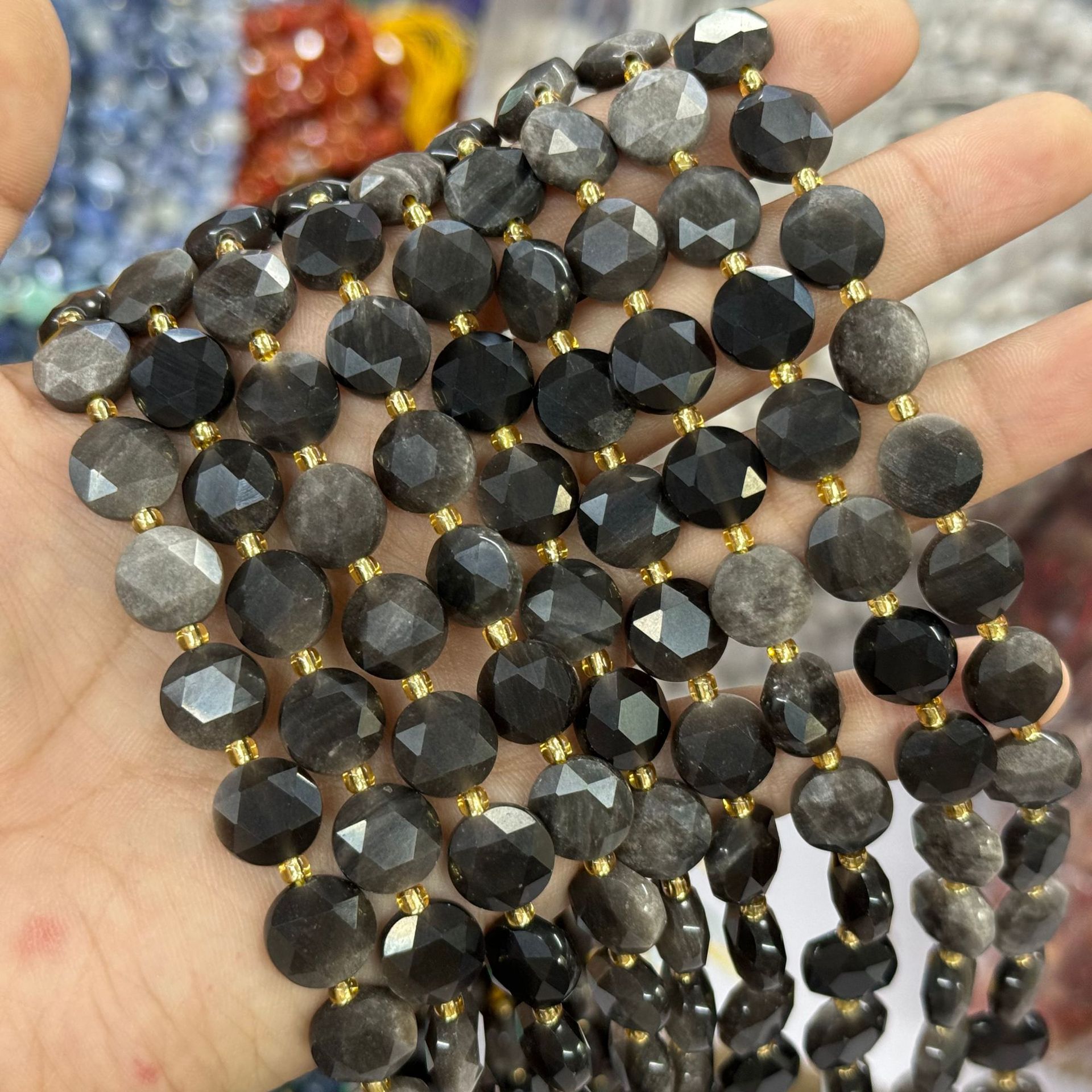 10mm Hexagram Faced Pie Gemstone Beads Srand